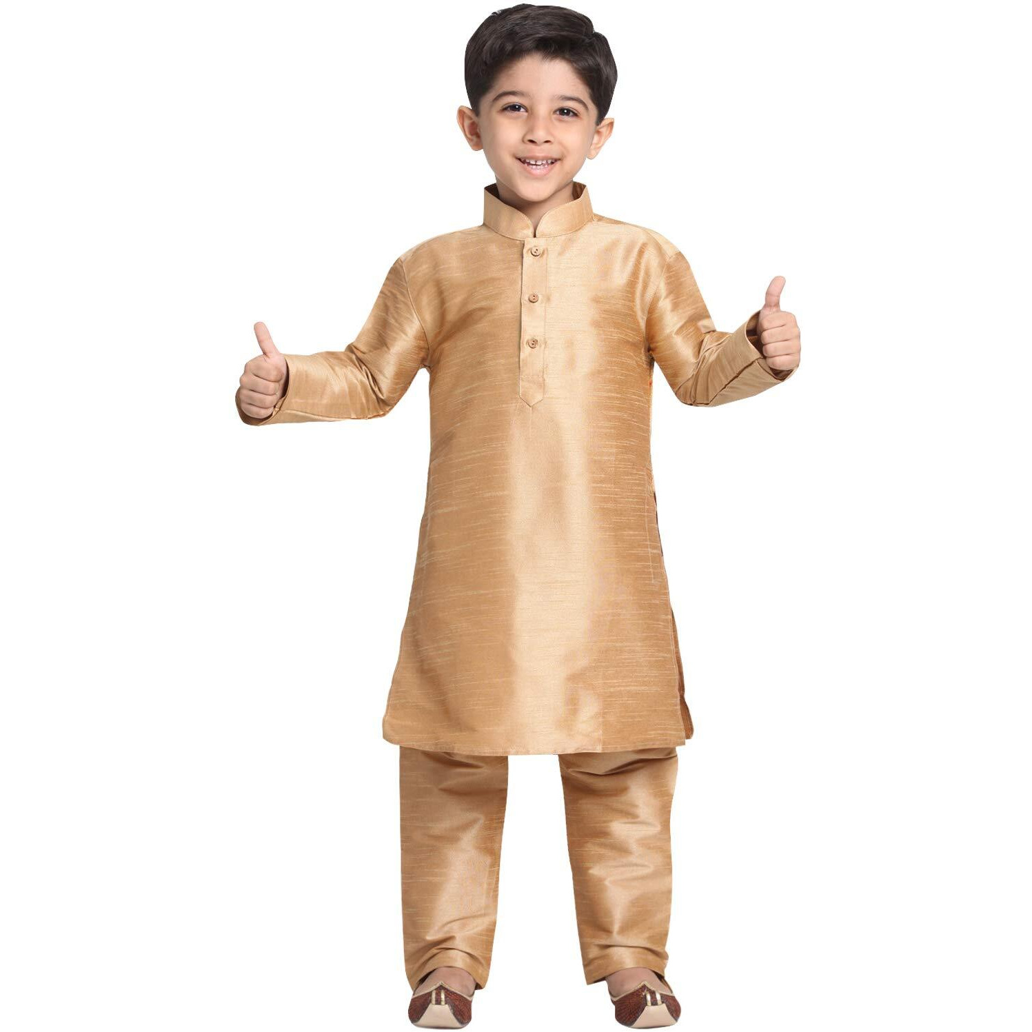 Jbn Creation Boys Silk Blend Rose Gold Kurta Pyjama Set - Ethnic Elegance For Festivals | Comfortable Traditional Comfortable Full Sleeves Kurta Pyjama For Kids_Vasbkrg001Nprg_34
