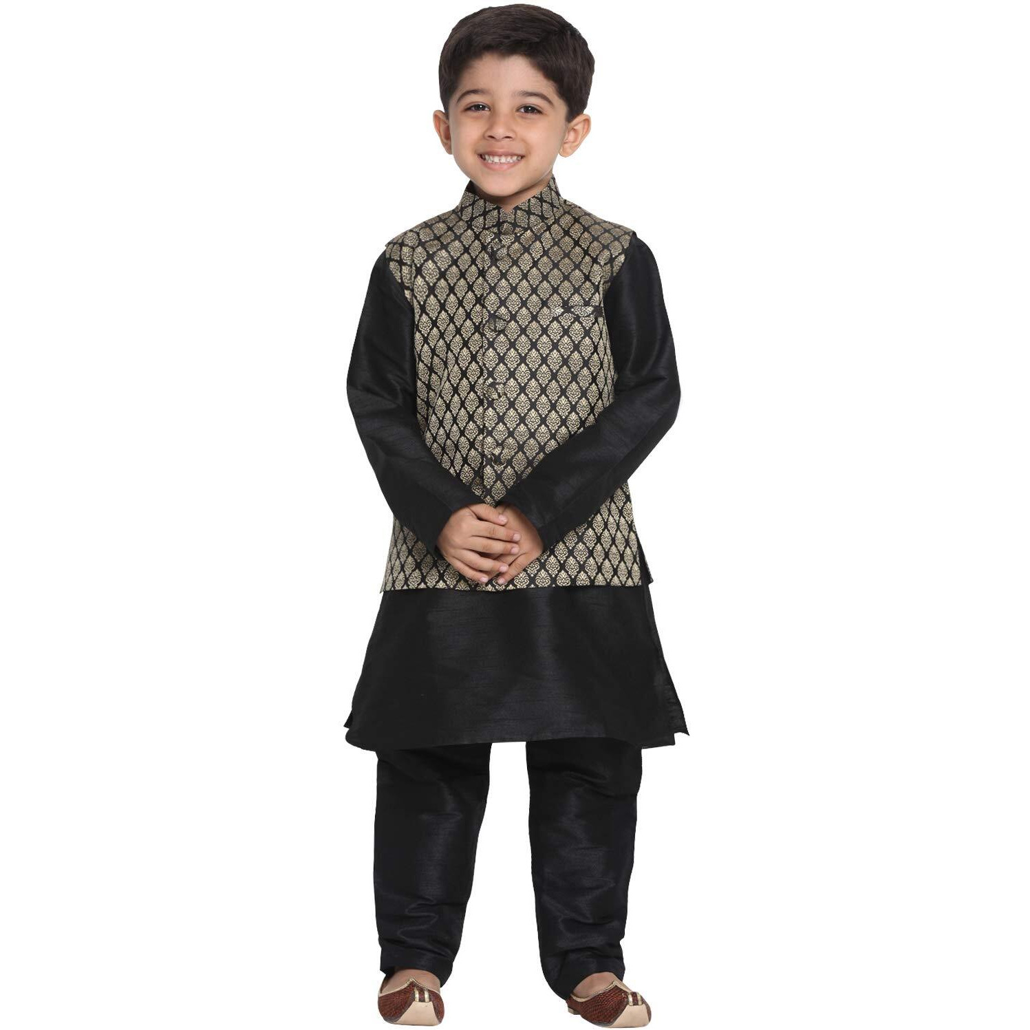 Jbn Creation Vastramay Boys' Black Silk Blend Boys Nehru Modi Jacket Kurta & Pyjama Set_Vasnbj005Blnbkbl001Npbl_36