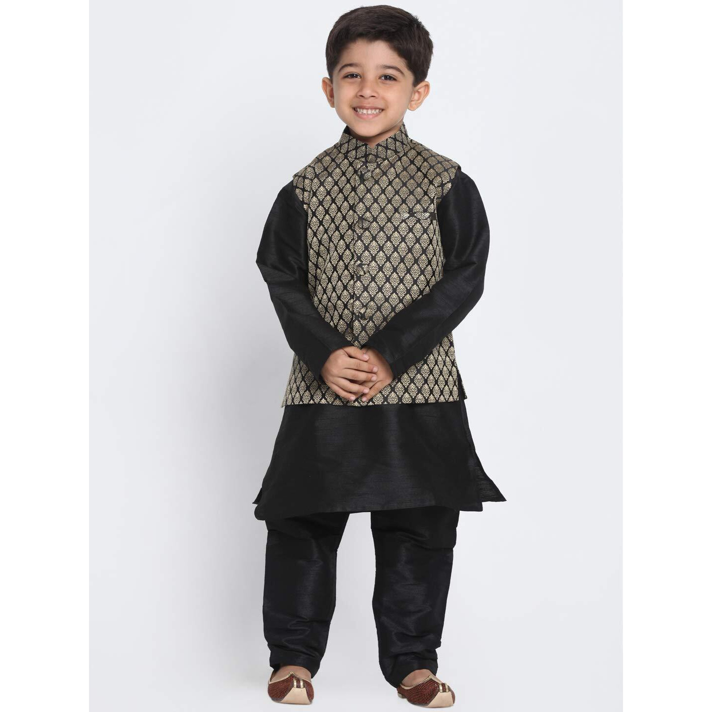 Jbn Creation Vastramay Boys' Black Silk Blend Boys Nehru Modi Jacket Kurta & Pyjama Set_Vasnbj005Blnbkbl001Npbl_36