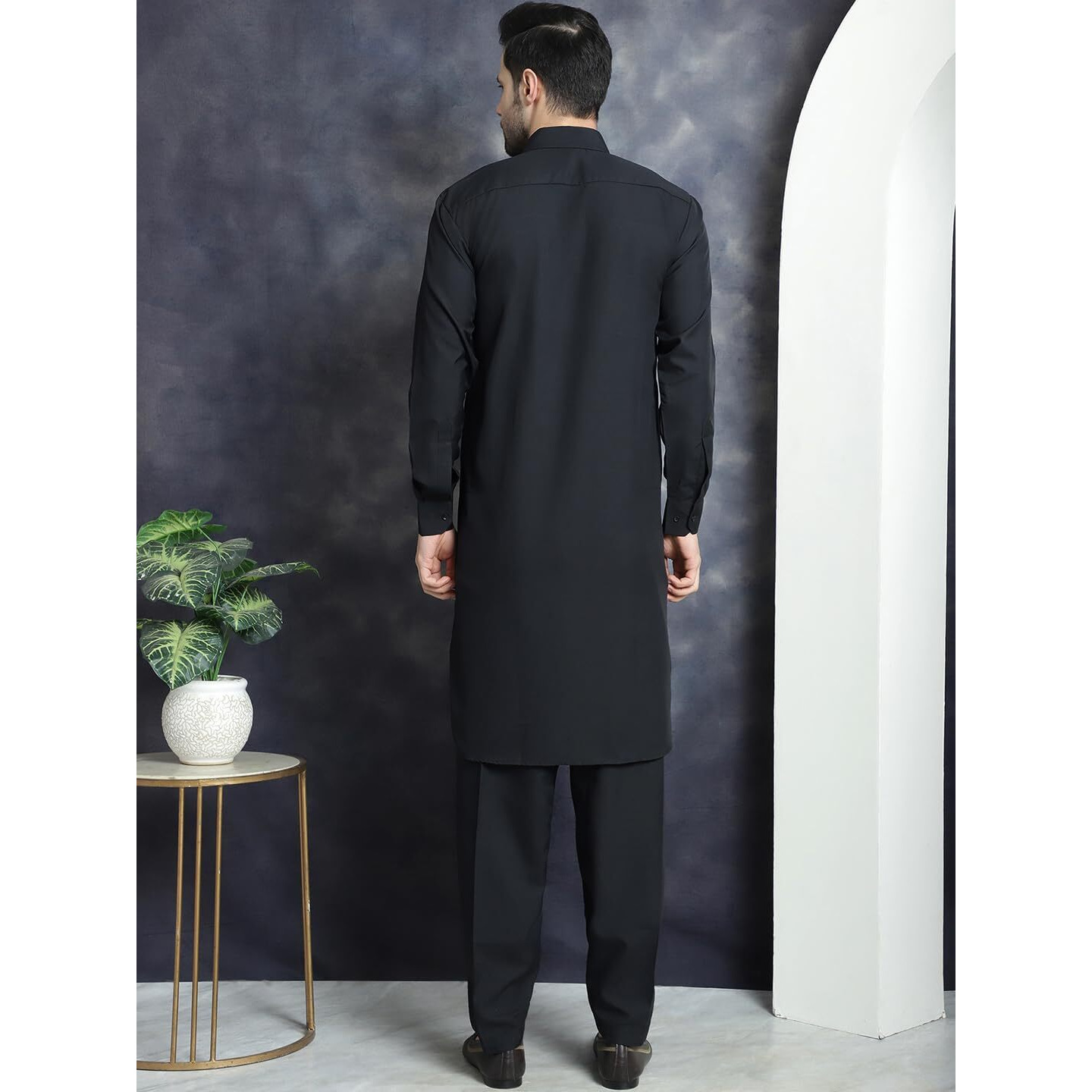 Jompers Men's Black Solid Pathani Kurta With Salwar (Black, S)