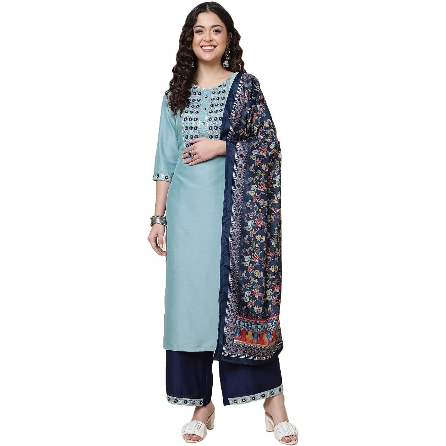 Shiv Textiles Silk Embroidered Kurta Set For Women (224-Sky Blue-Xxl)
