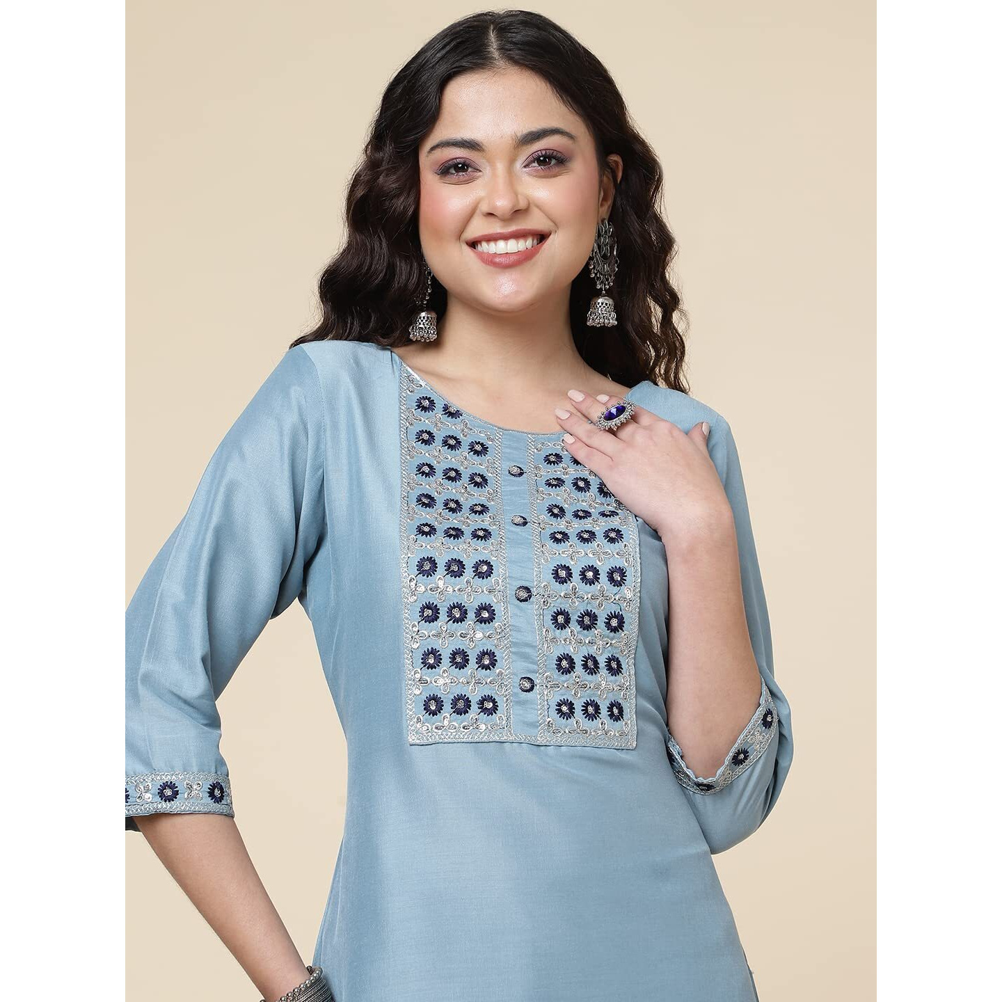 Shiv Textiles Silk Embroidered Kurta Set For Women (224-Sky Blue-Xxl)