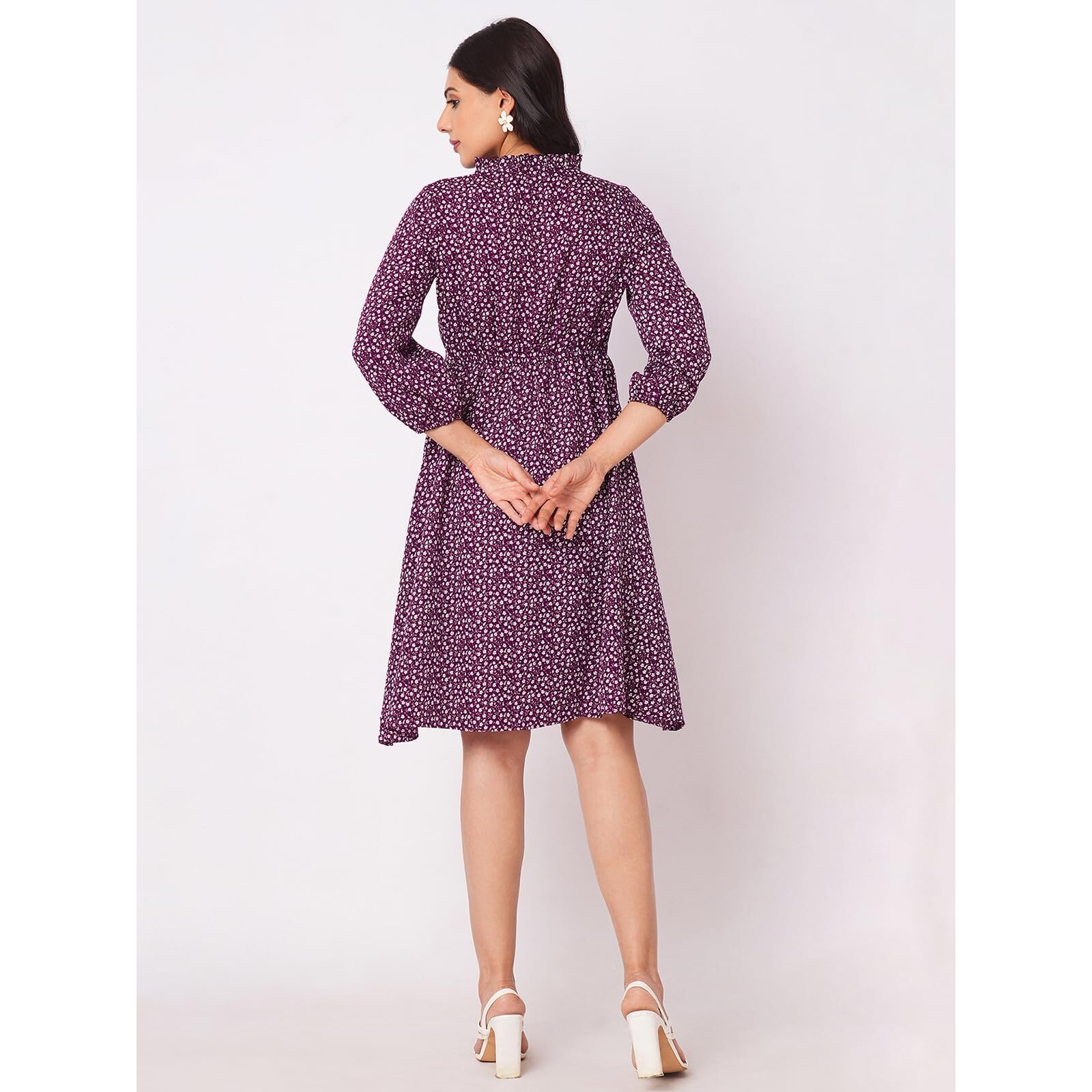 Selvia Western Dress For Women|Crepe Dress For Women|A-Line Dress|Floral Printed Dress For Women|One Piece Dress For Women (680Dtk7813N-L_Wine & White)