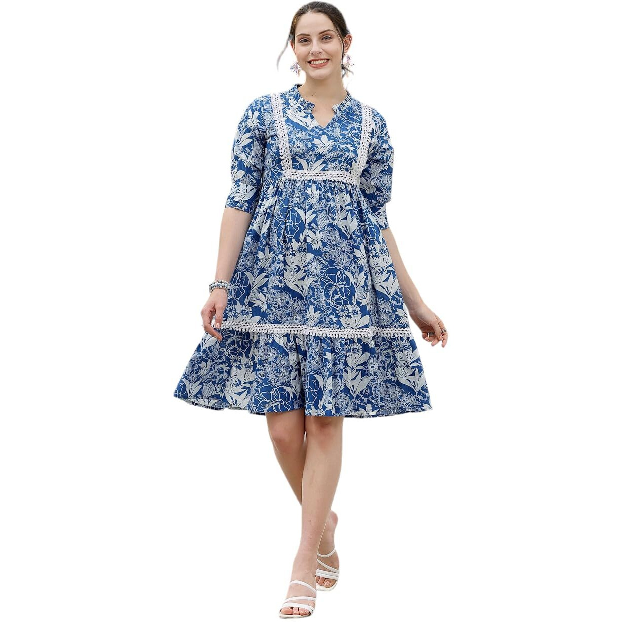 Stylum Women's Tropical Printed Cotton A-Line Dress (Drsocean42_Blue, Xl)