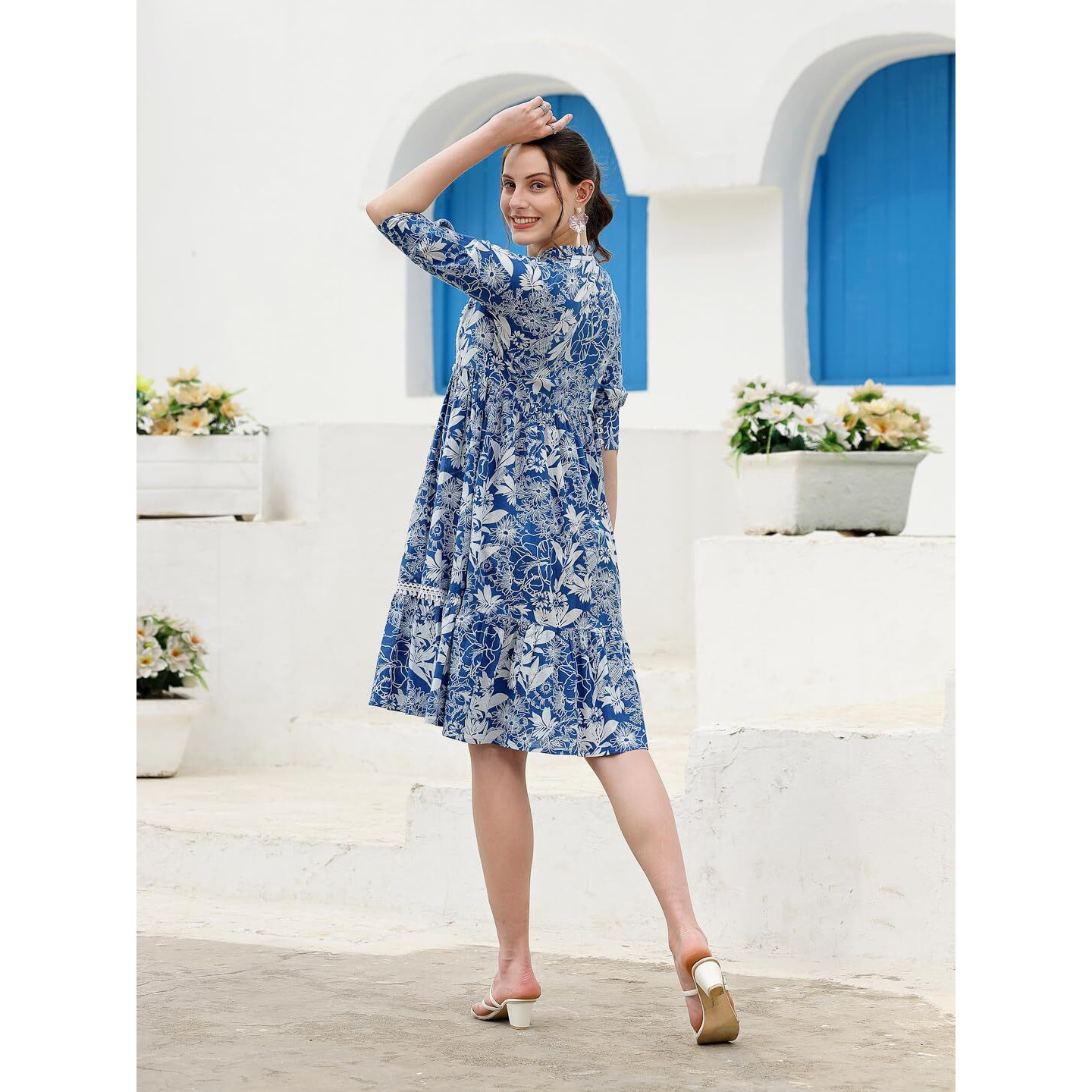 Stylum Women's Tropical Printed Cotton A-Line Dress (Drsocean42_Blue, Xl)