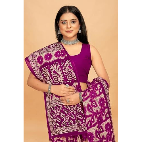 Tamaira Fashion Women's Floral Batik Printed Pure Cotton Mulmul Saree Without Blouse Piece(11588_Magenta)