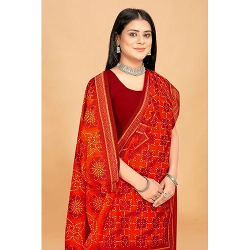 Tamaira Fashion Women's Bandhani Printed Pure Cotton Mulmul Saree Without Blouse Piece(11635_Red)