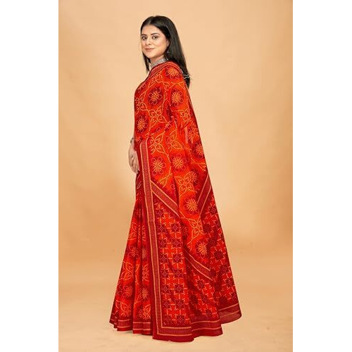 Tamaira Fashion Women's Bandhani Printed Pure Cotton Mulmul Saree Without Blouse Piece(11635_Red)