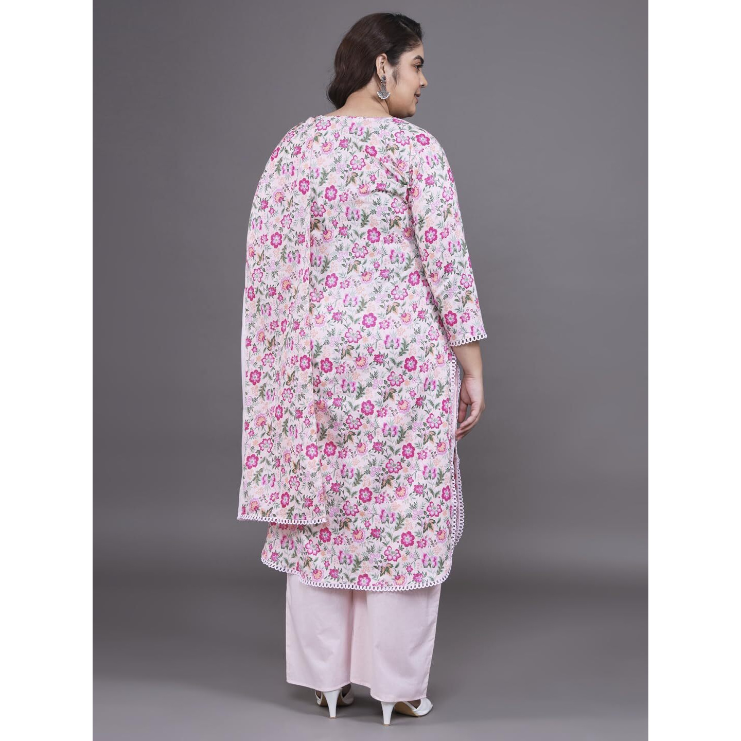 Tissu Women's Plus Size Pink Floral Printed Pure Cotton Kurta & Palazzo With Dupatta (T_684_Pink_6Xl)