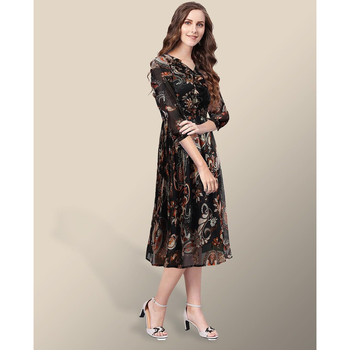 Toochki Black Georgette Paisley Print Fit & Flared Kurti Kurta For Women A Line Suitable In Summer Latest Trendy Stylish Kurtas