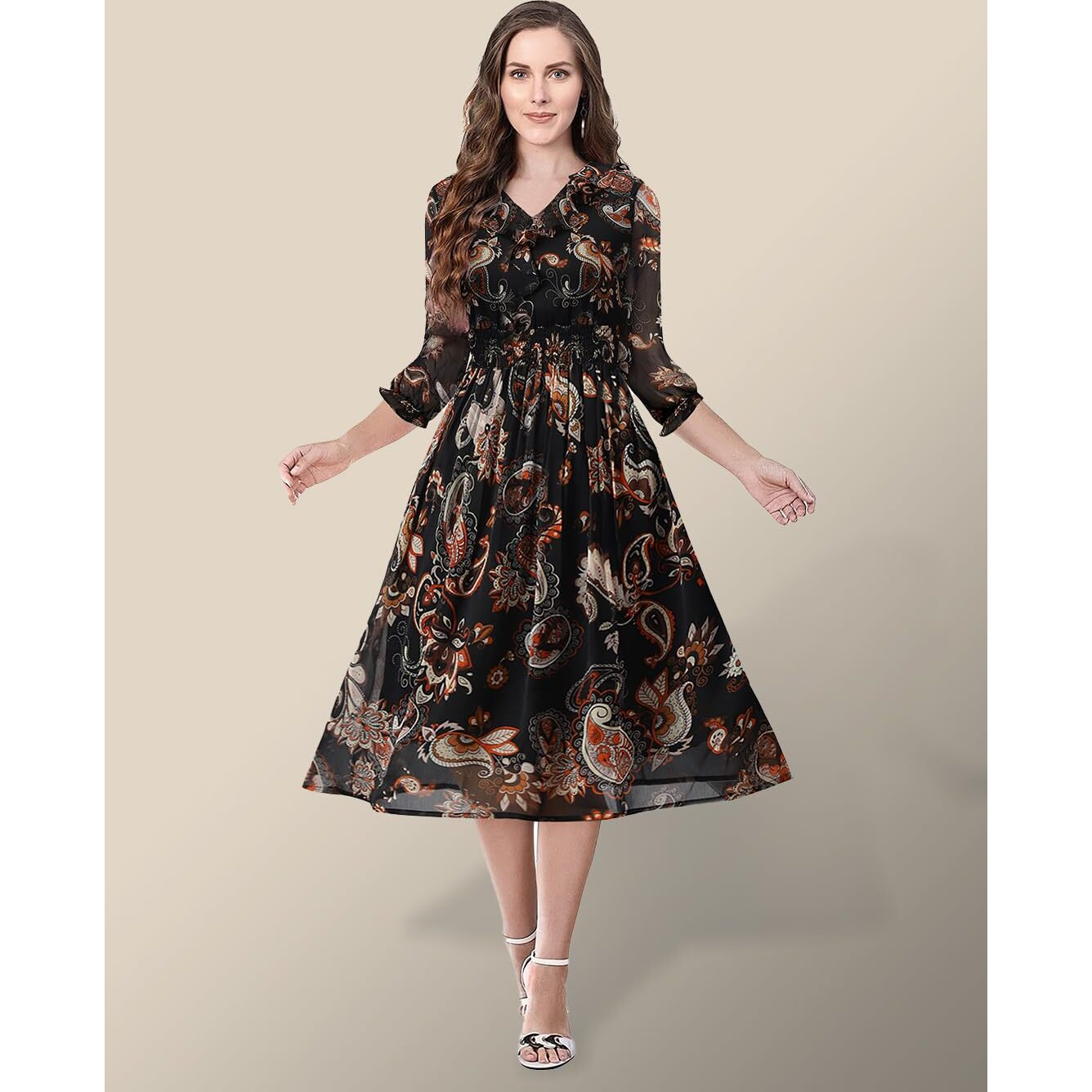 Toochki Black Georgette Paisley Print Fit & Flared Kurti Kurta For Women A Line Suitable In Summer Latest Trendy Stylish Kurtas