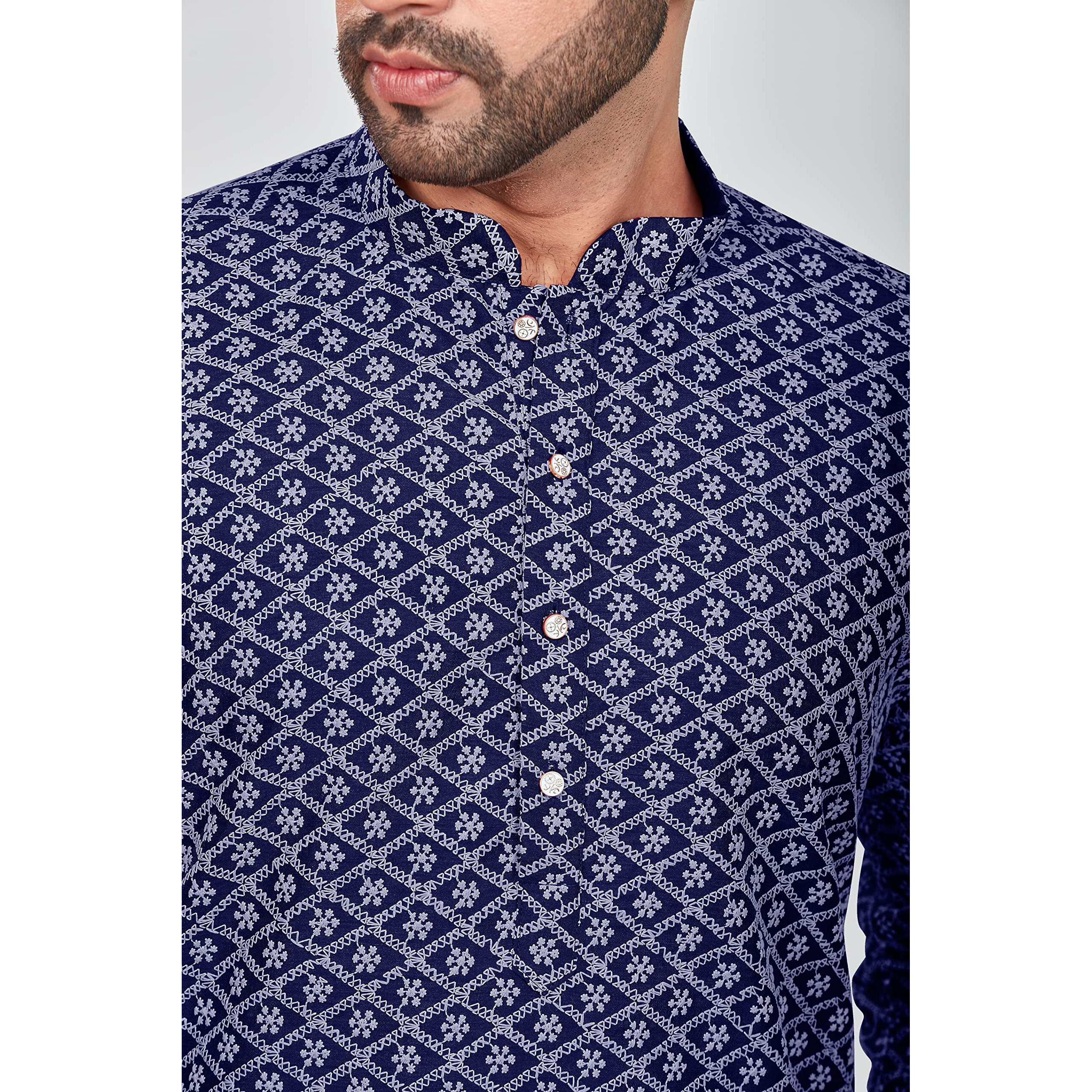Be Active Men's Cotton Regular Fit Solid Lucknowi Kurta Pyjama Set, Navy Blue, Xl (Rfsk0013 12