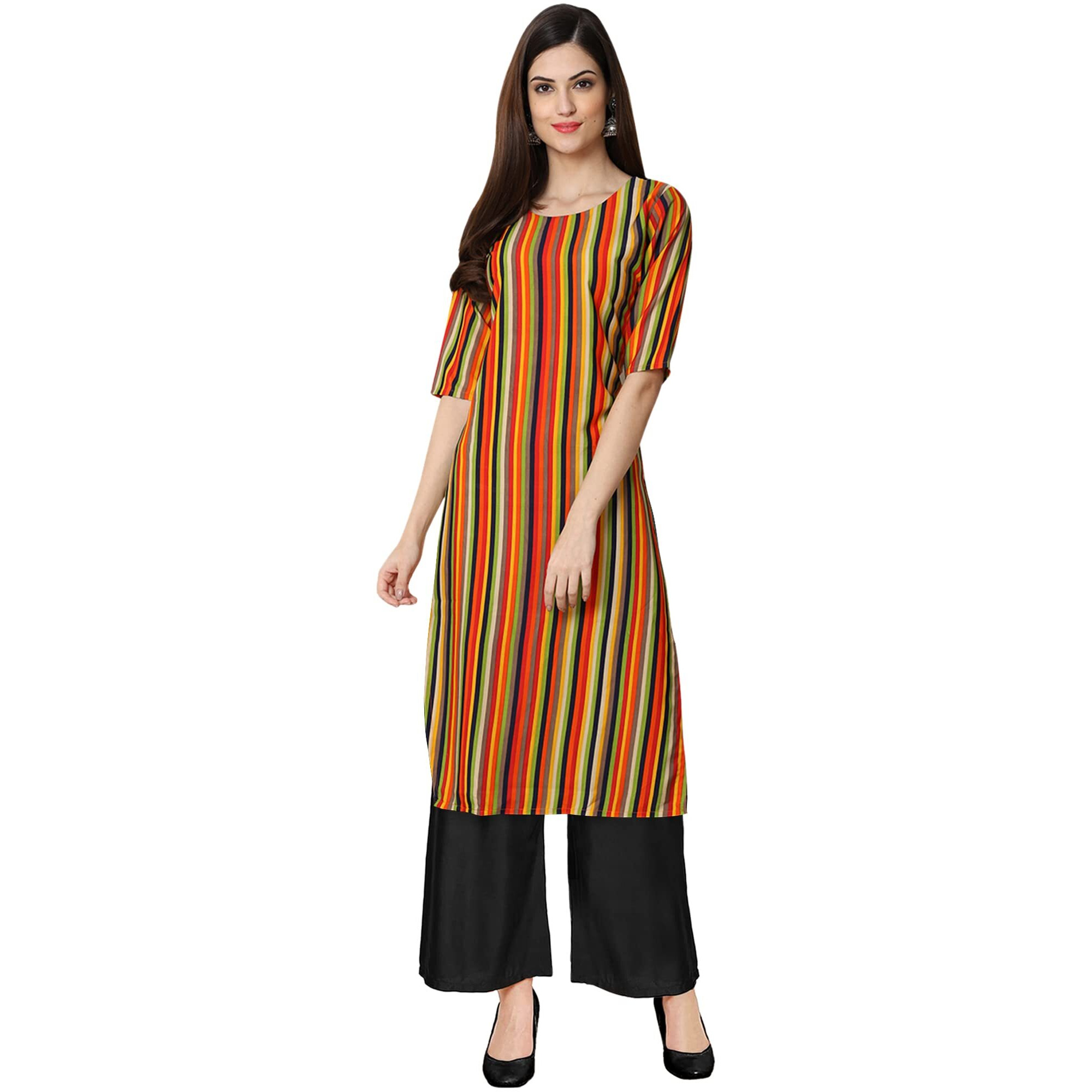 Pinkmint Women's Multicolor Kurta And Black Palazzo Set (530356-Black Palazzo_M)