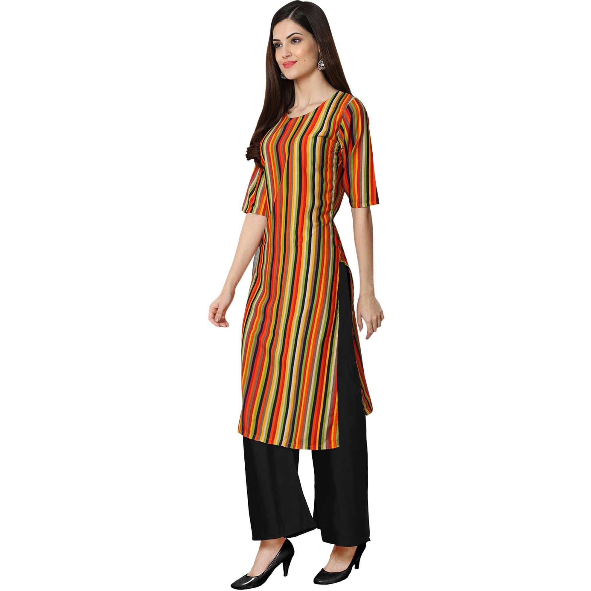 Pinkmint Women's Multicolor Kurta And Black Palazzo Set (530356-Black Palazzo_M)