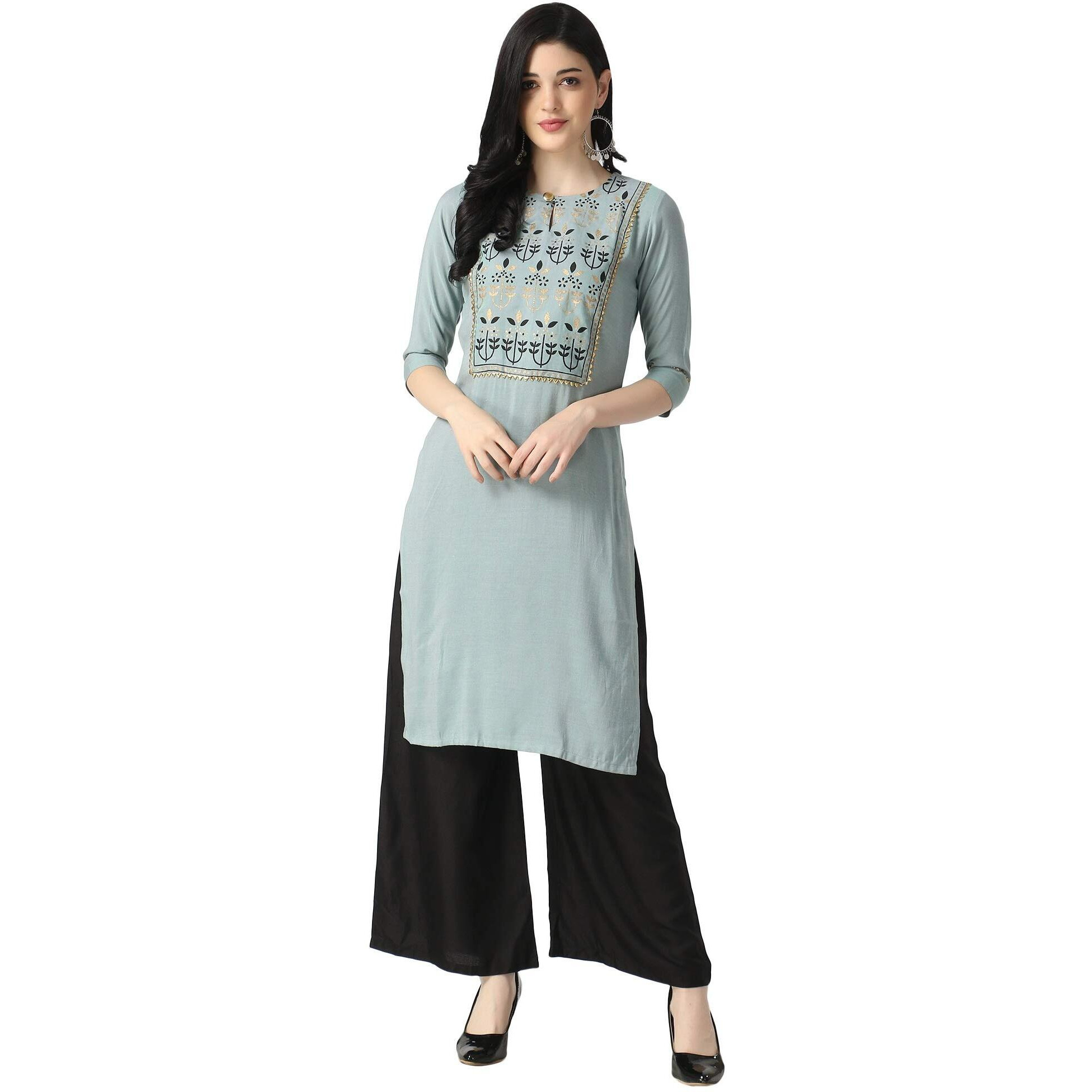 Dhruvi Trendz Women's Rayon Kurti (2021_Grey_Large)