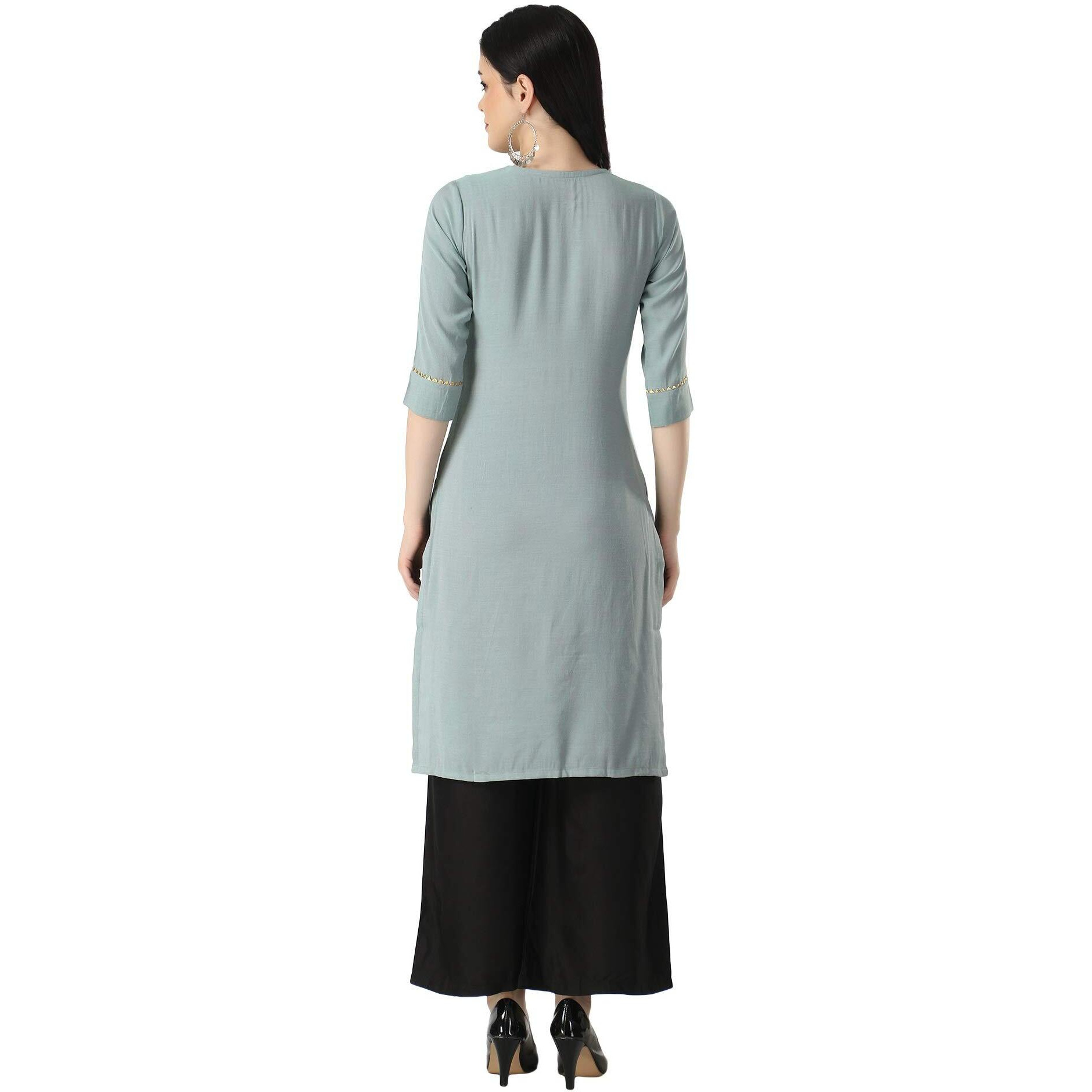 Dhruvi Trendz Women's Rayon Kurti (2021_Grey_Large)