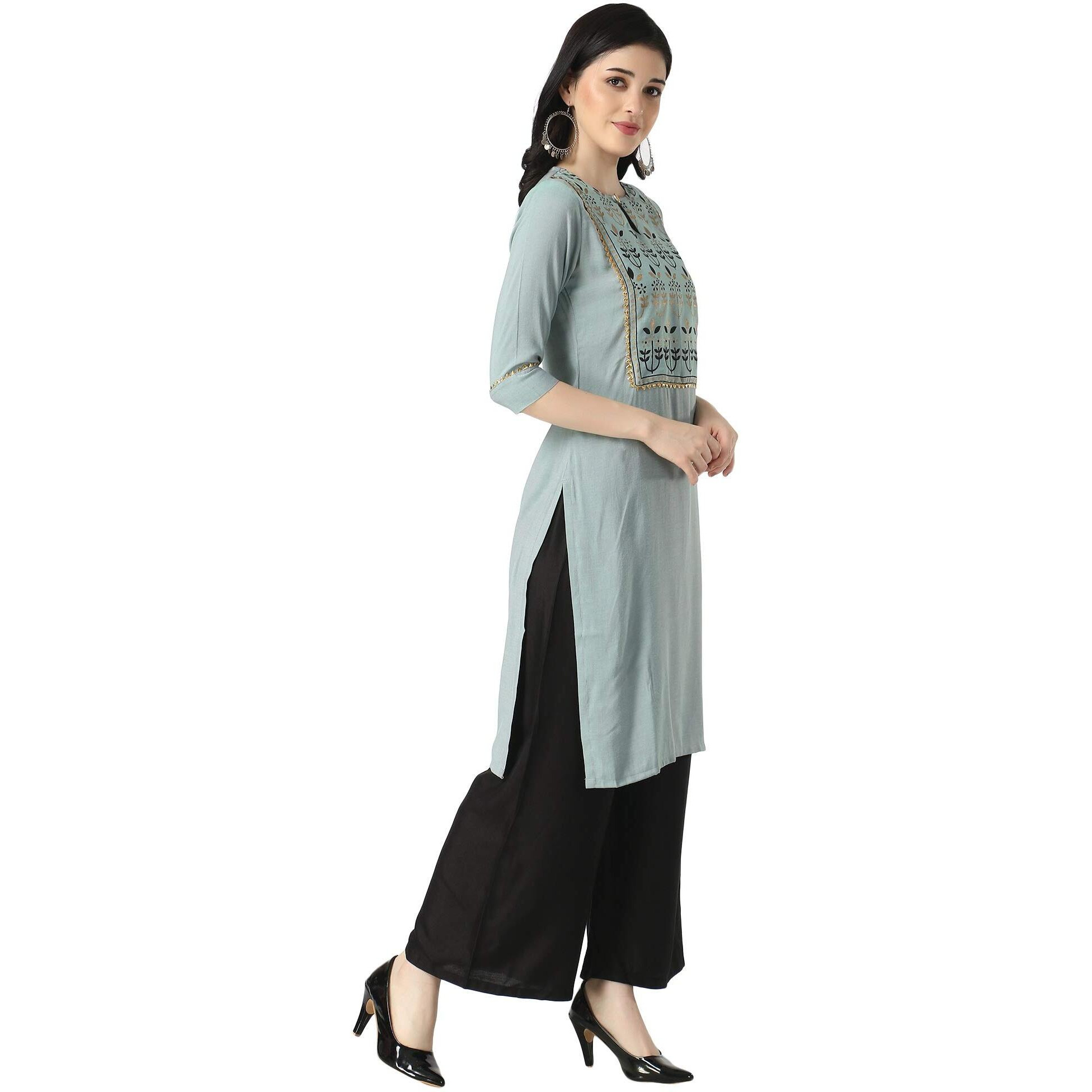 Dhruvi Trendz Women's Rayon Kurti (2021_Grey_Large)