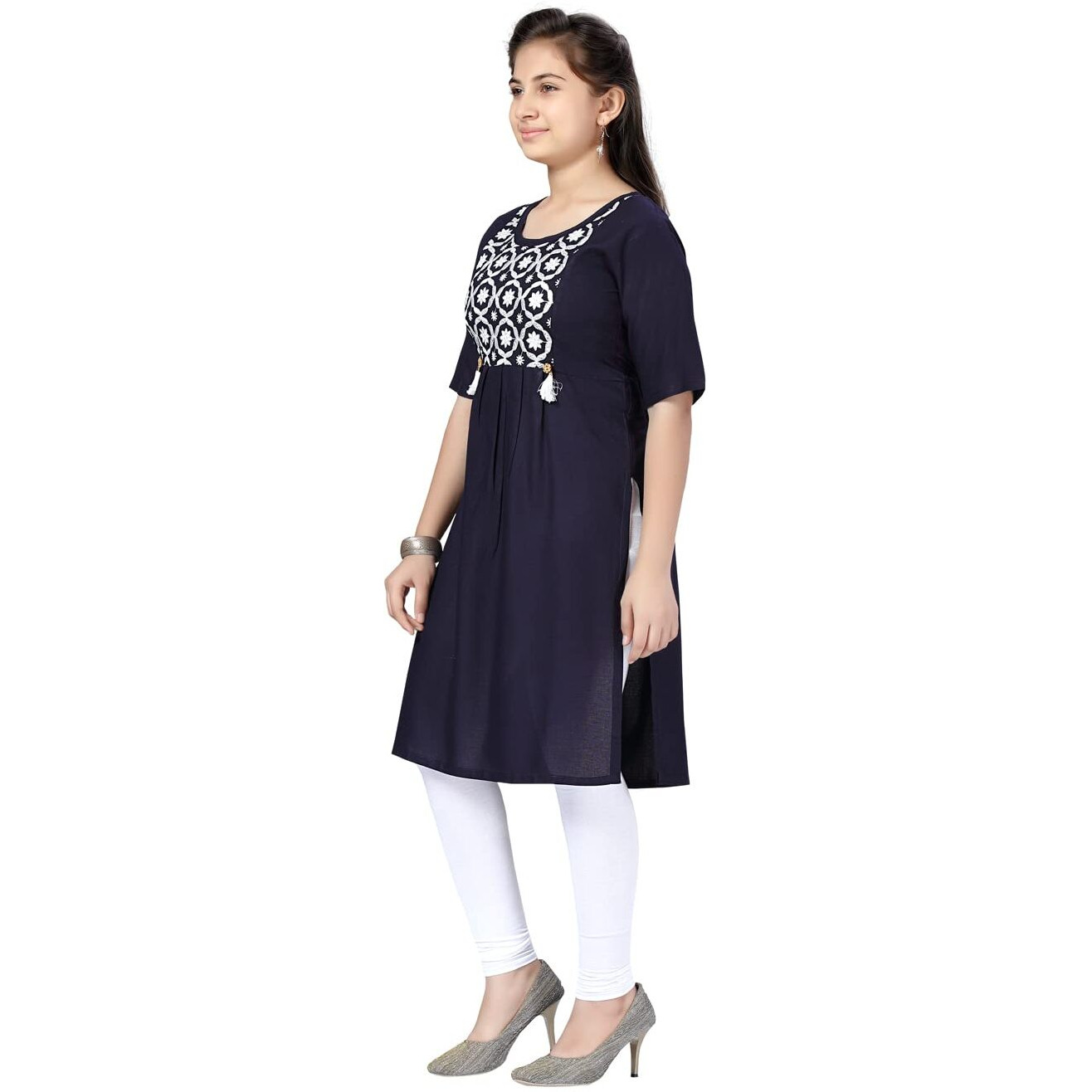 Aarika Girl's Cotton Regular Tunic Shirt (Kurti-H-6_Navy Blue_32)