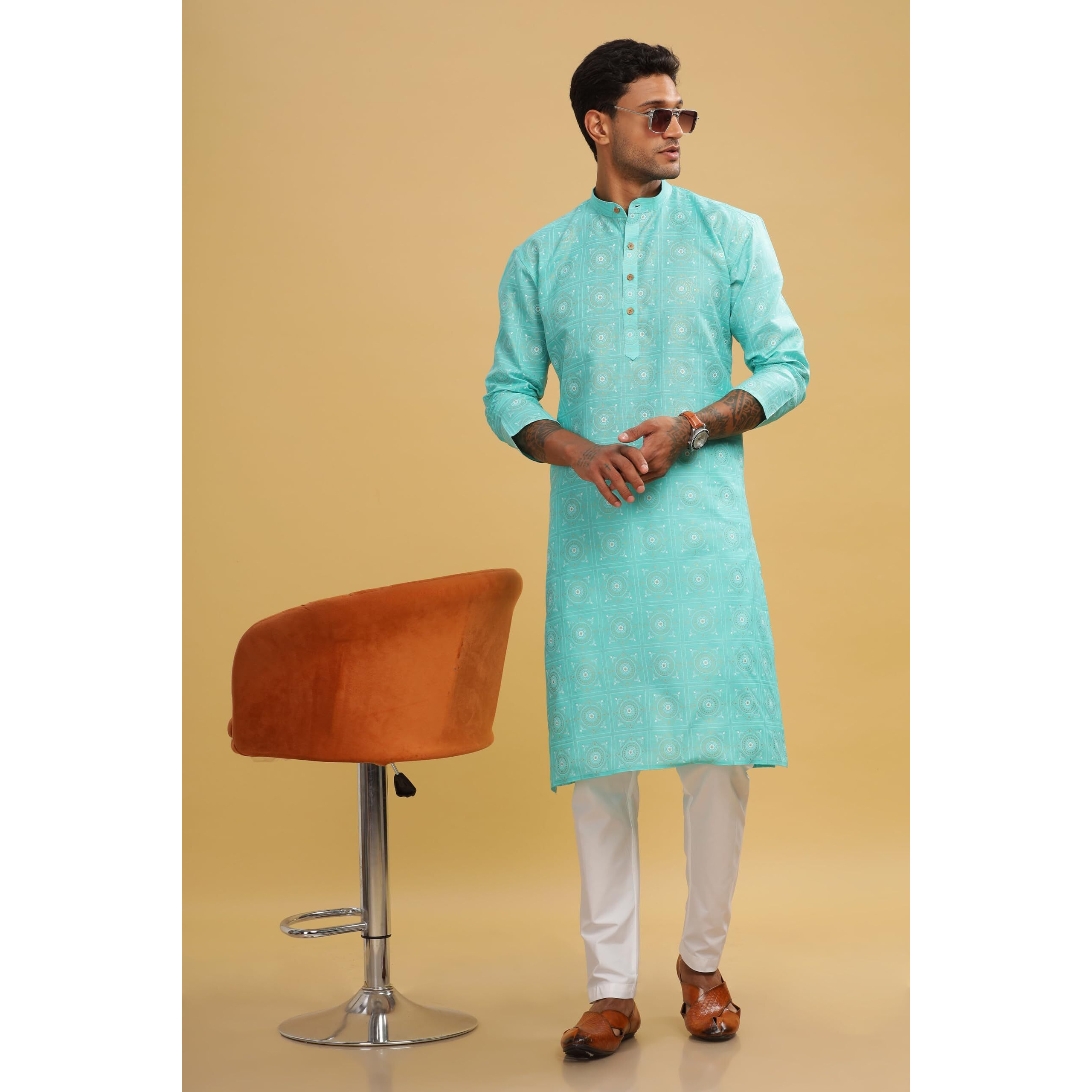 Be Active Men's Cotton Regular Kurta (C-399-2_Xl_Teal)