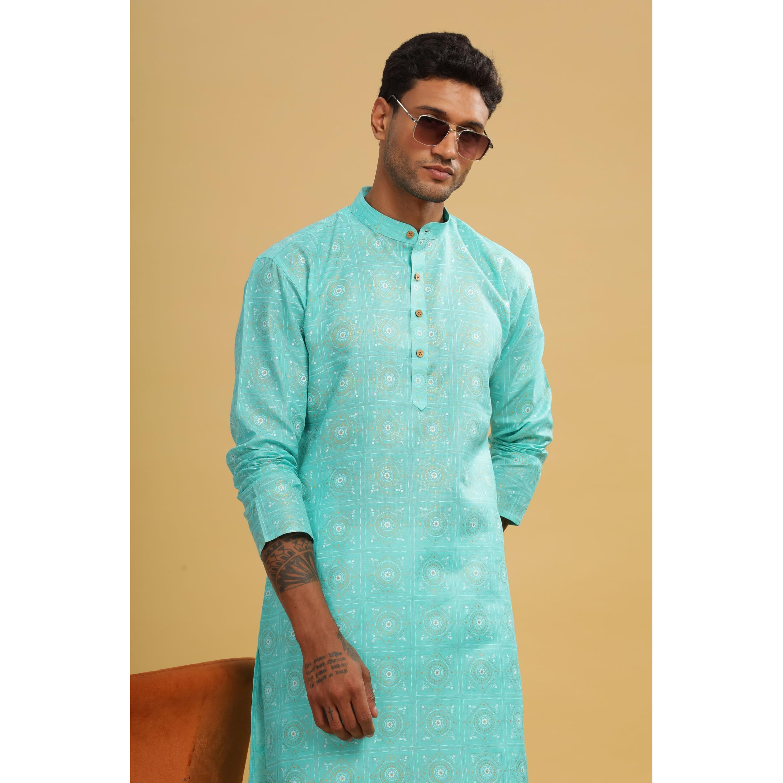 Be Active Men's Cotton Regular Kurta (C-399-2_Xl_Teal)