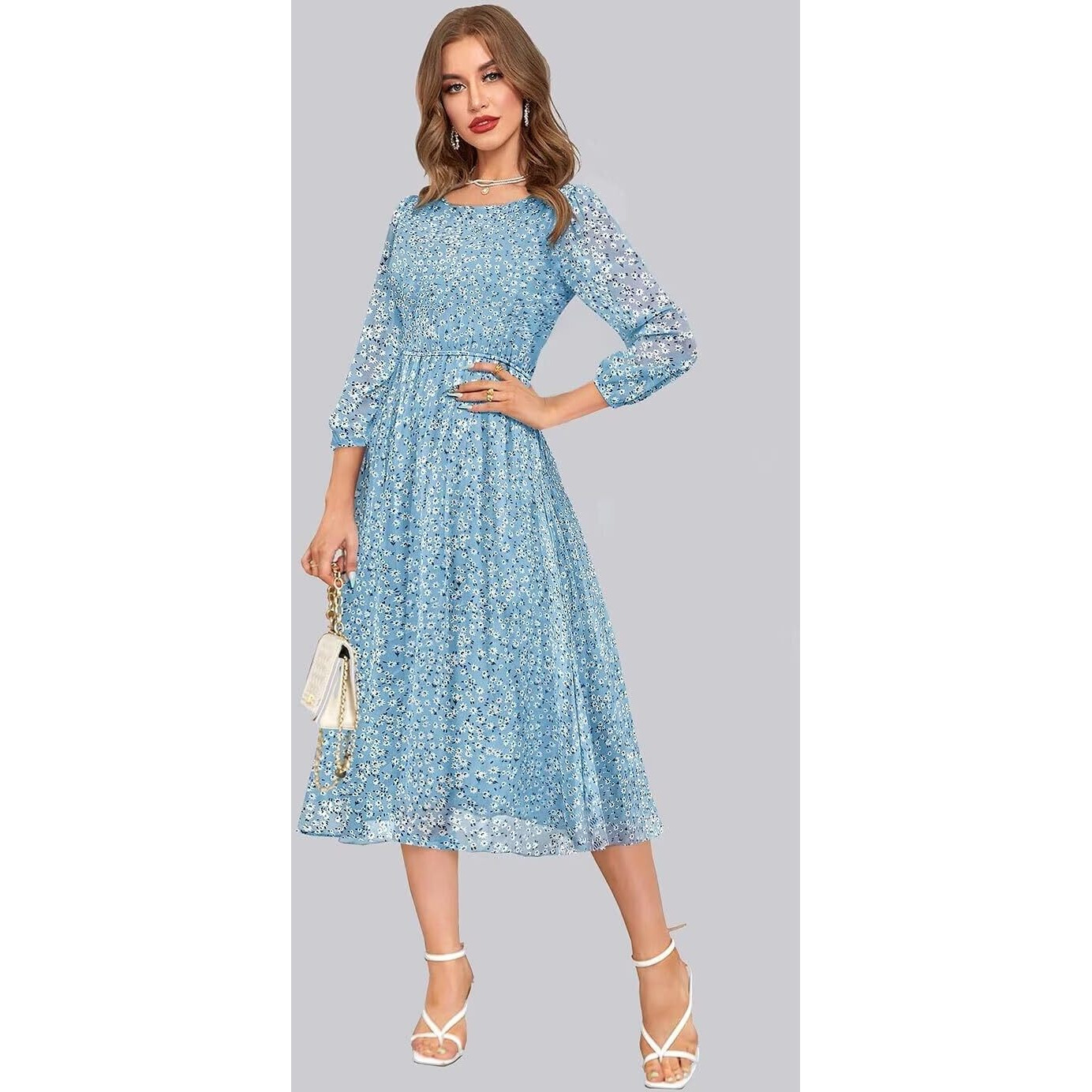 Toochki Dress For Women | Floral Printed Dress | Georgette Dress For Women | Dress | Flared Dress For Women | A Line Dress | Winter Dress | Western Dress |One Piece Dress | Dresses For Women Blue