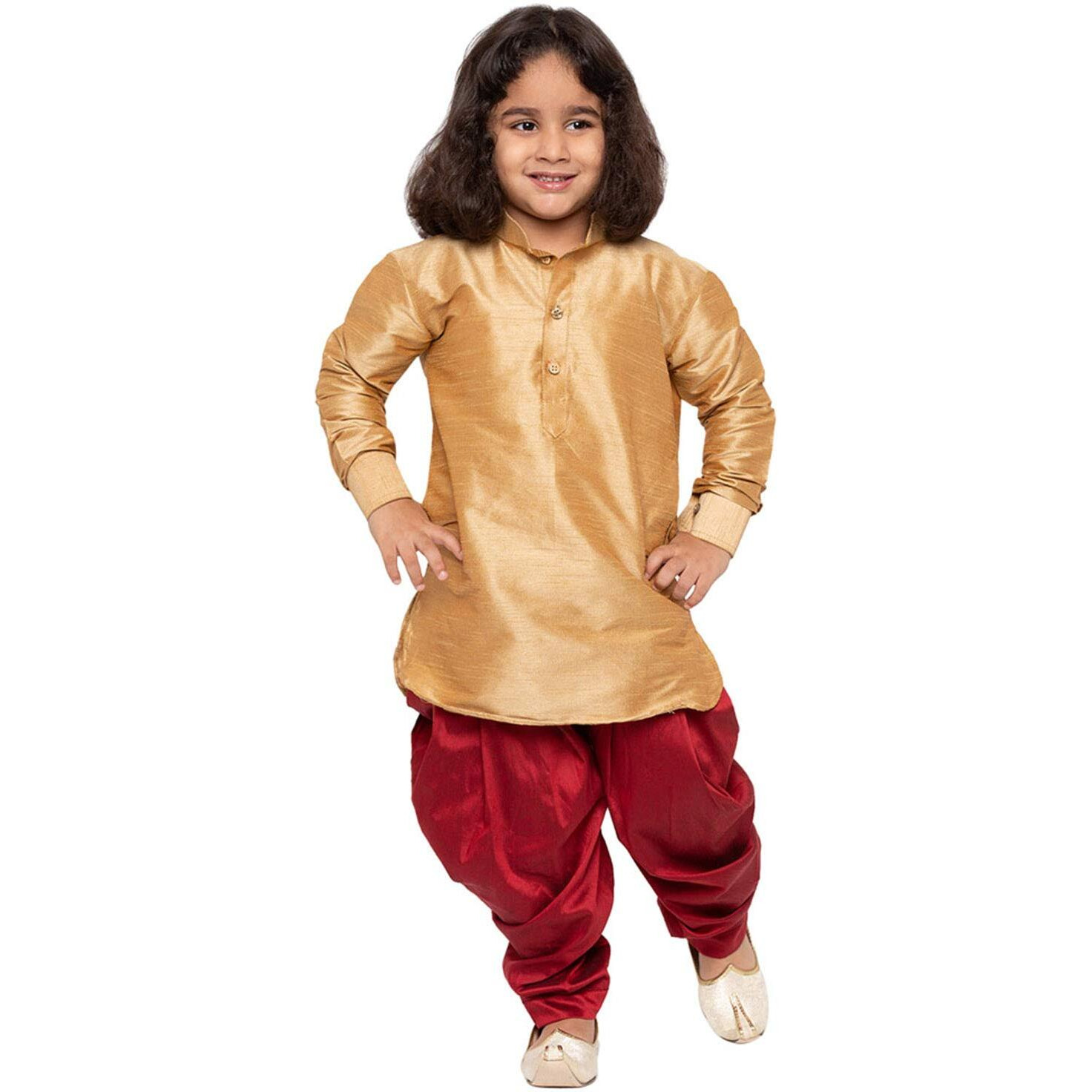 Jbn Creation Boys' Rose Gold And Maroon Silk Blend Kurta And Dhoti Pant Set (Vasbuk001Rgncdma, For 6-7 Years)