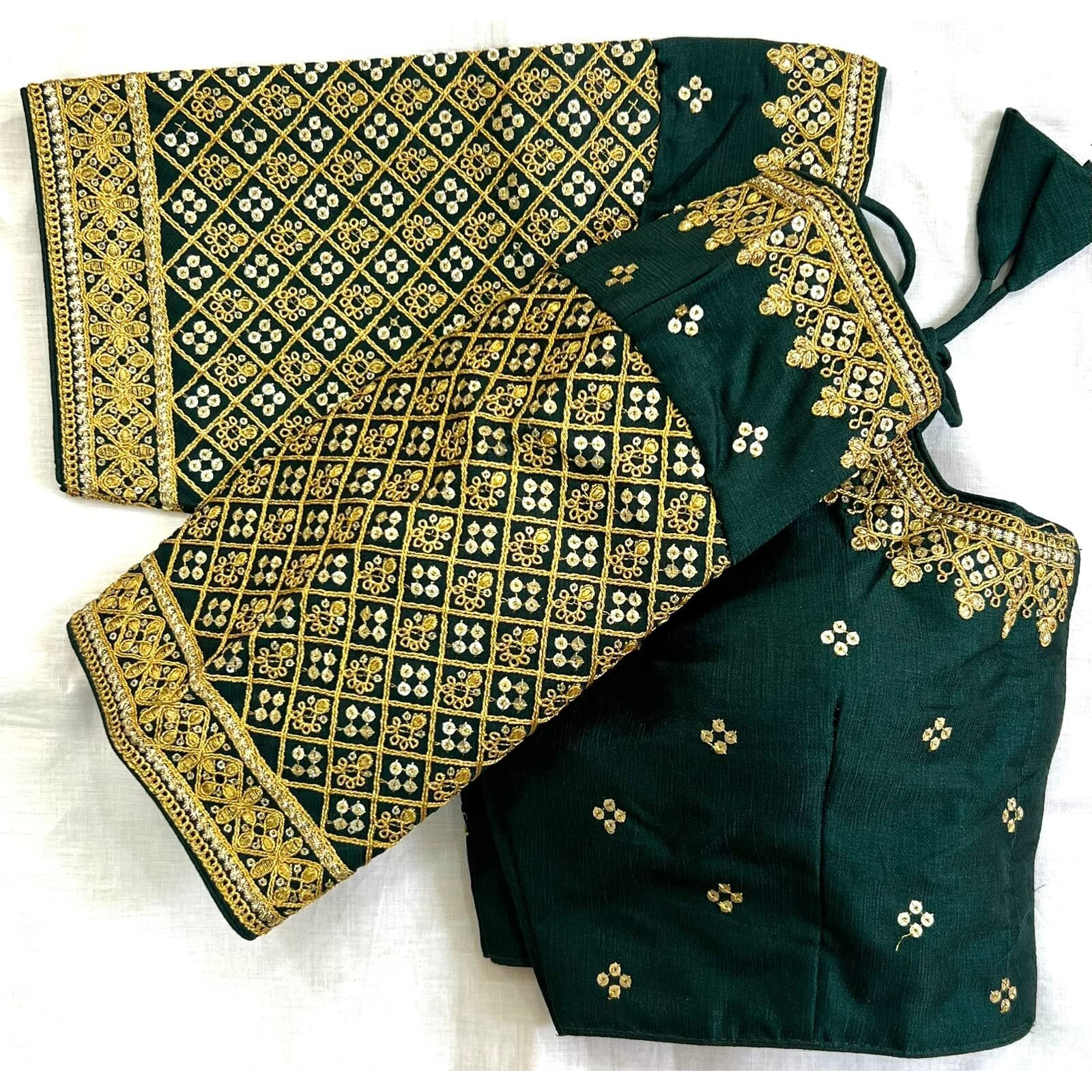 Vihu Fashion Women's Milan Silk Heavy Golden Codding Embroidery Sequins Work Green Saree Blouse(Reva Green)