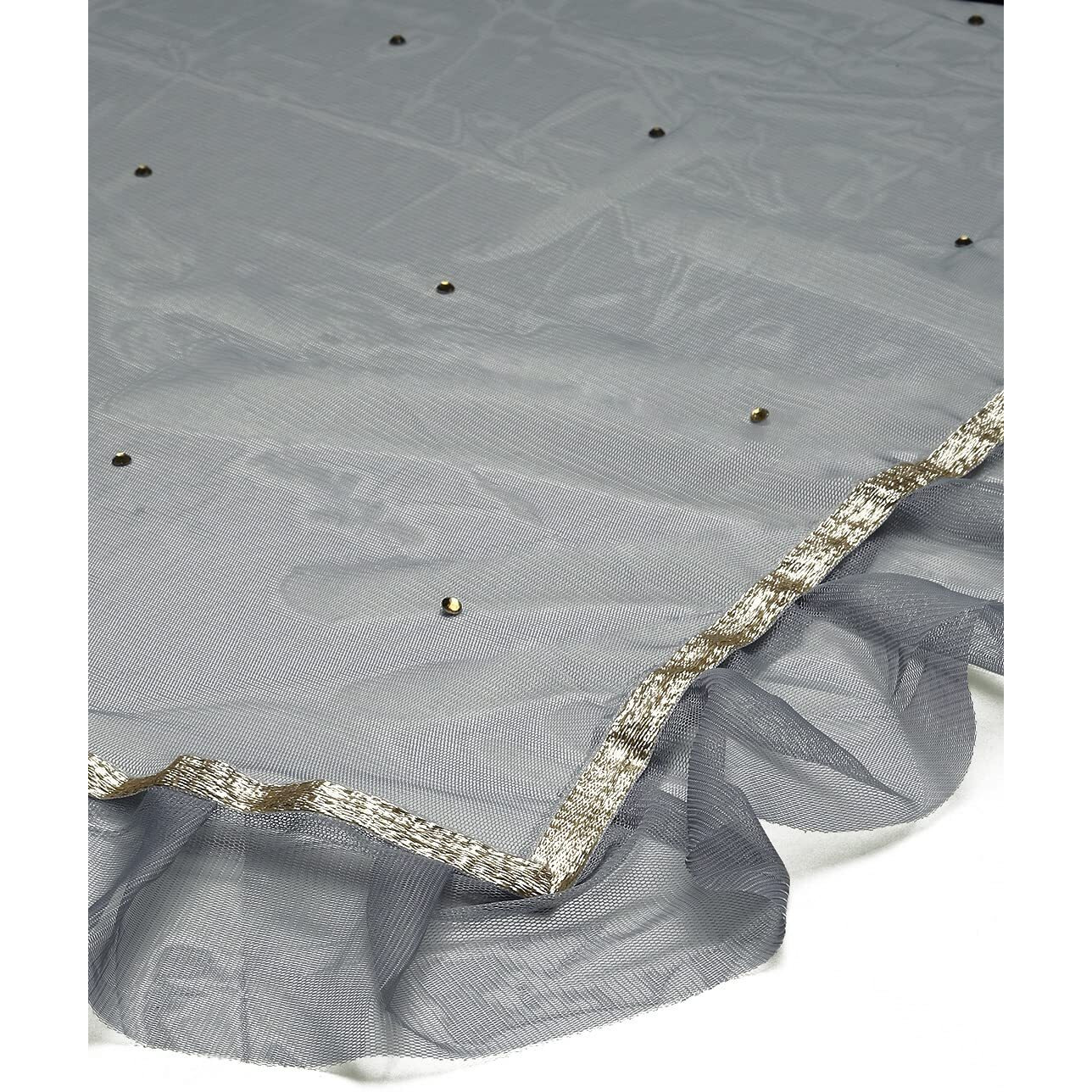Weavers Villa Poly Net Embellished Dupatta, Chunni (Grey), 2.25 Mtrs