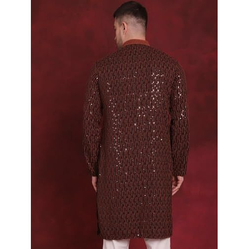 Jompers Men's Orange Chikankari Sequins Embroidered Kurtas (Orange, Xl)