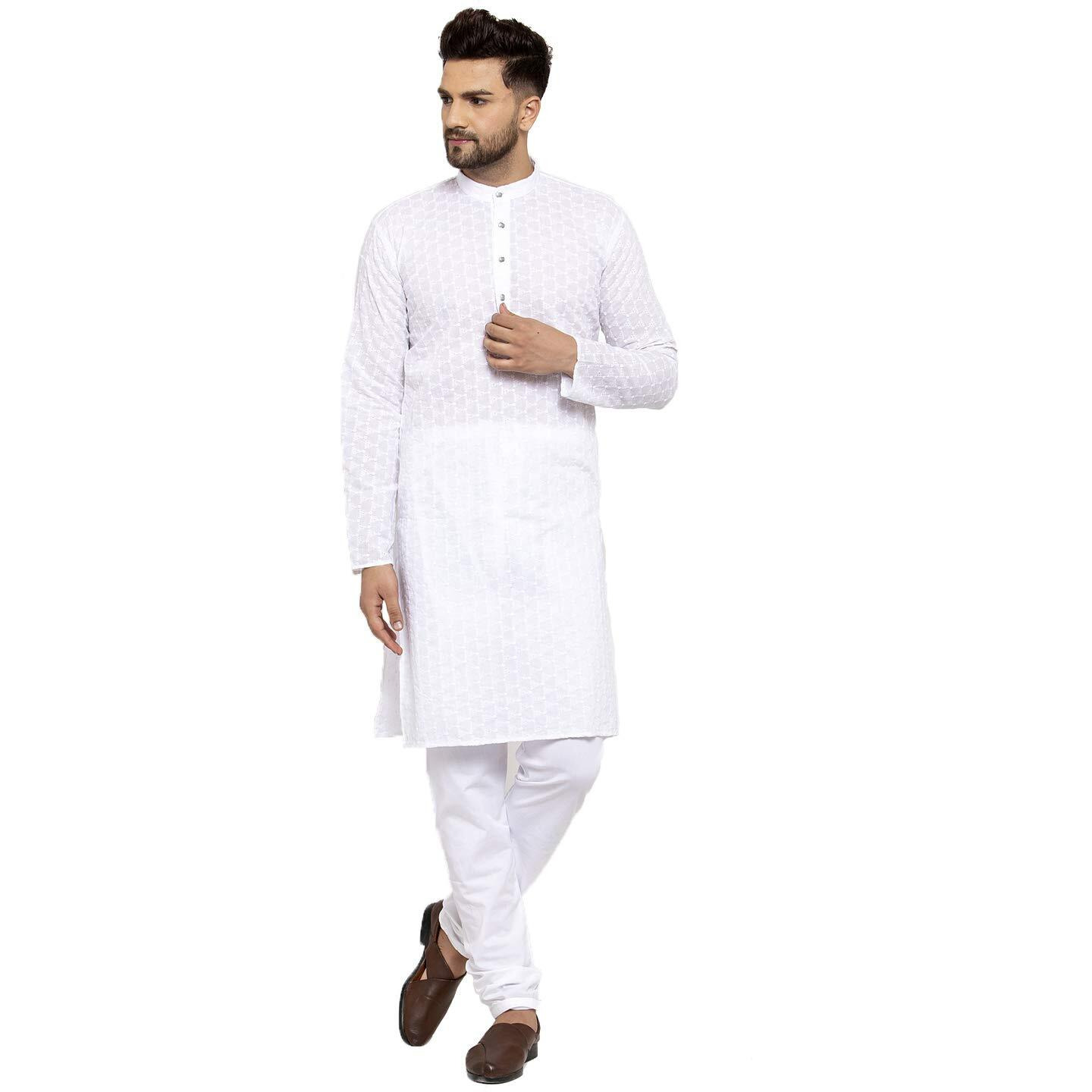 Jompers Men's Chicken Cotton Kurta Pyjama. (White, M)
