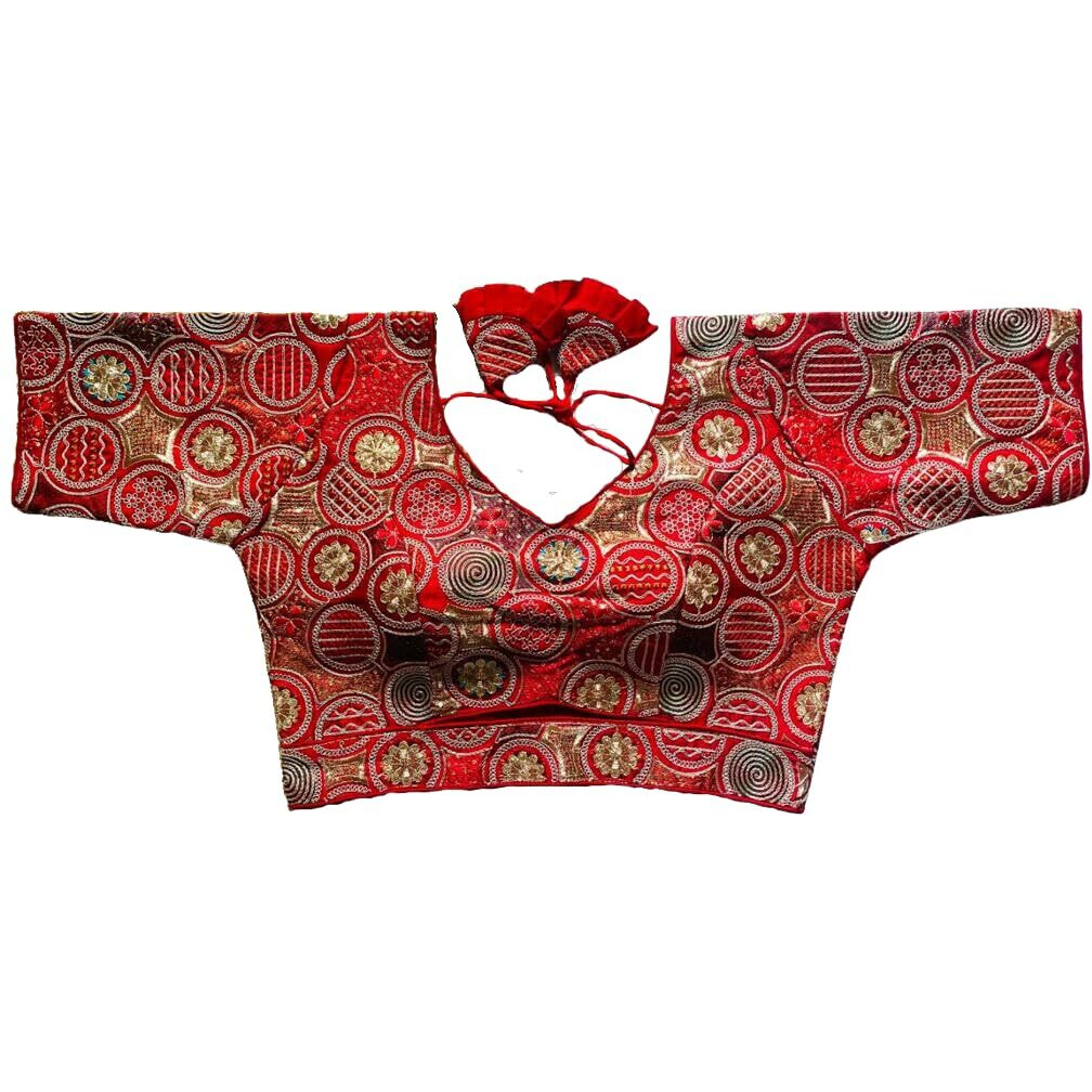 Vihu Fashion Women's Blouse Readymade Blouse Embroidery Multi Coding Gold Thread Blouses Handwork Red Color Readymade Saree Blouse For Women For Saree And Lehenga Choli (Vf2420 Red 36)