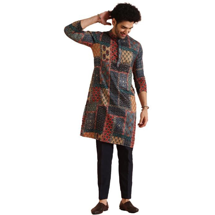 Kisah Cotton Blend Kurta Trouser Set For Men | Mens Long Sleeve Kurta With Pant Set Mens Ethnic Collections-Ka-0779-T306-38-Multi