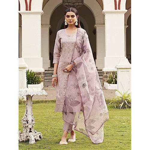 Womanista Women's Cotton Kurta Set, Lavender (Kurtaset_1151A_Lavendear_Xl)