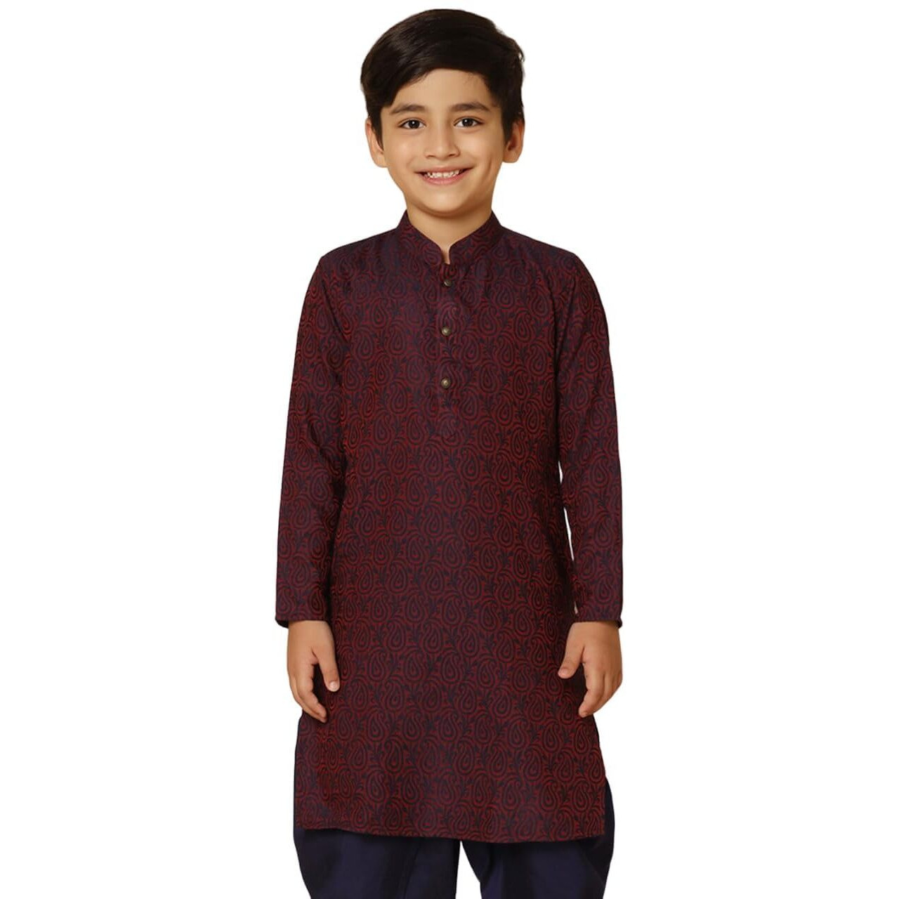 Kisah Kid's Jacquard Full Sleeves Regular Fit Knee Length Woven Purple Kurta|11-12 Years