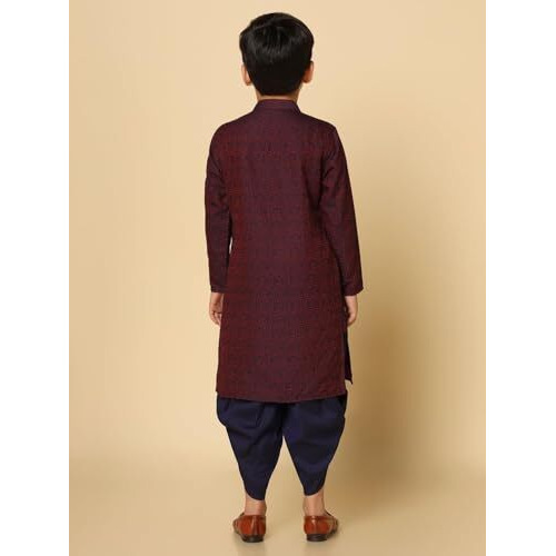 Kisah Kid's Jacquard Full Sleeves Regular Fit Knee Length Woven Purple Kurta|11-12 Years