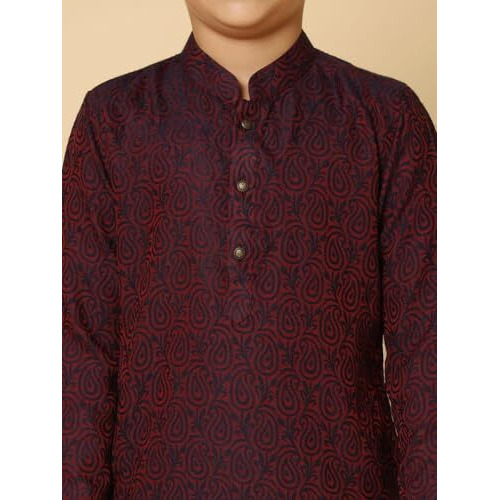 Kisah Kid's Jacquard Full Sleeves Regular Fit Knee Length Woven Purple Kurta|11-12 Years