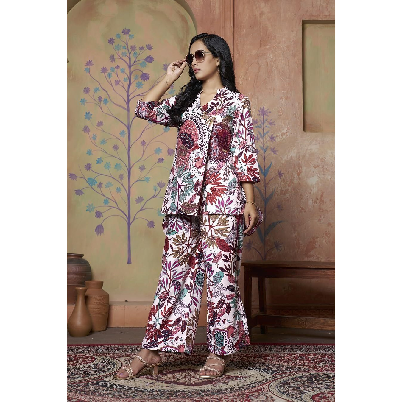 Leriya Fashion Women Ethnic Kurta Set | Rayon Co-Ord Set | Fancy Pajama Set | Pack Of 2 | Floral Printed Top & Pant Set | Full Pair Set | A-Line Kurta Set (Medium, Multicolor) Lf-K-W1855&Tr912