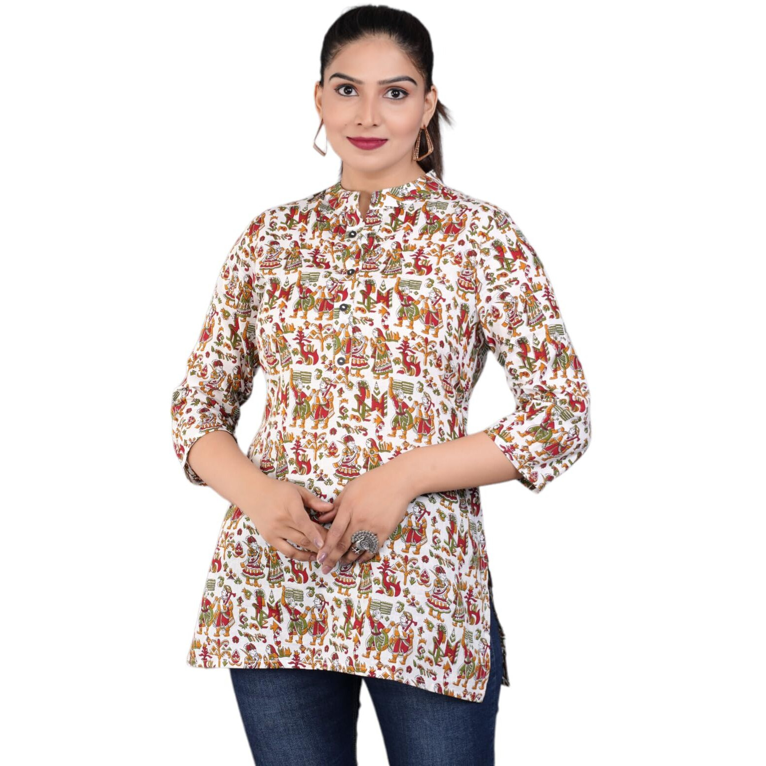 Jikonet Women's Rayon Straight Short Kurti - 1005, (Xx-Large, White)