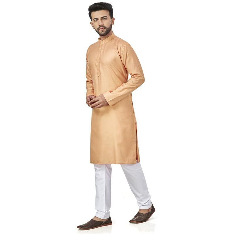 Be Active Men's Traditional Solid Full Sleeves Kurta || Cotton Kurta For Men || Men Kurta For Wedding || Kurta For Men (N-Rfsk0001 35 Kr L) Coral