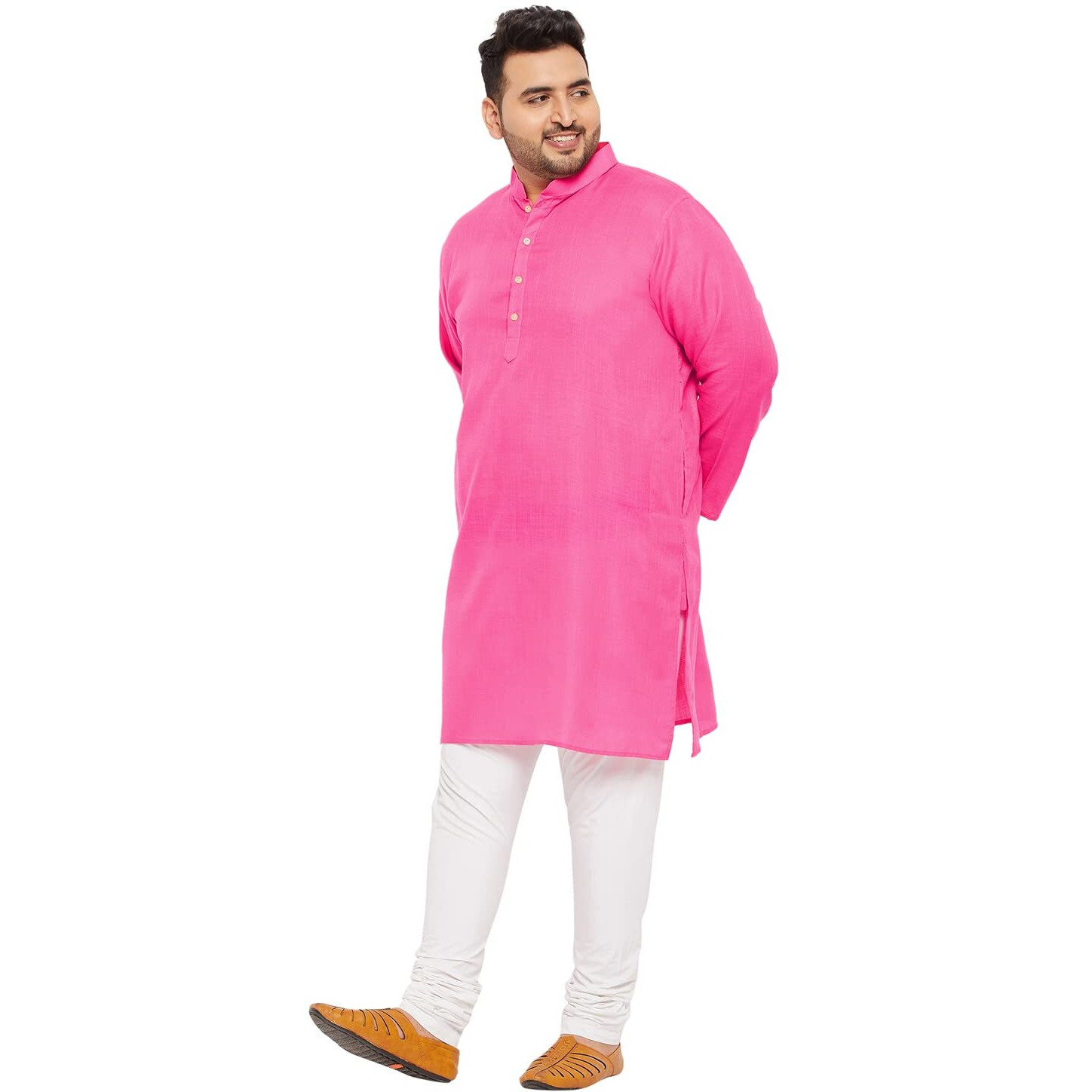 Bigbanana Plus Size Men's Regular Fit Kurta (Ullas-Pink,Pink,3Xl)