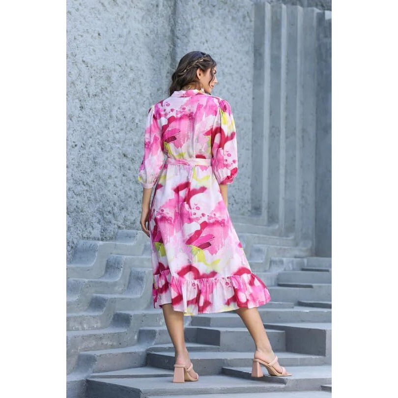 Dhruvi Trendz Womens Rayon Women Western Dresses Regular Fit Fit And Flare (Dt-Wd1121_Pink_M)