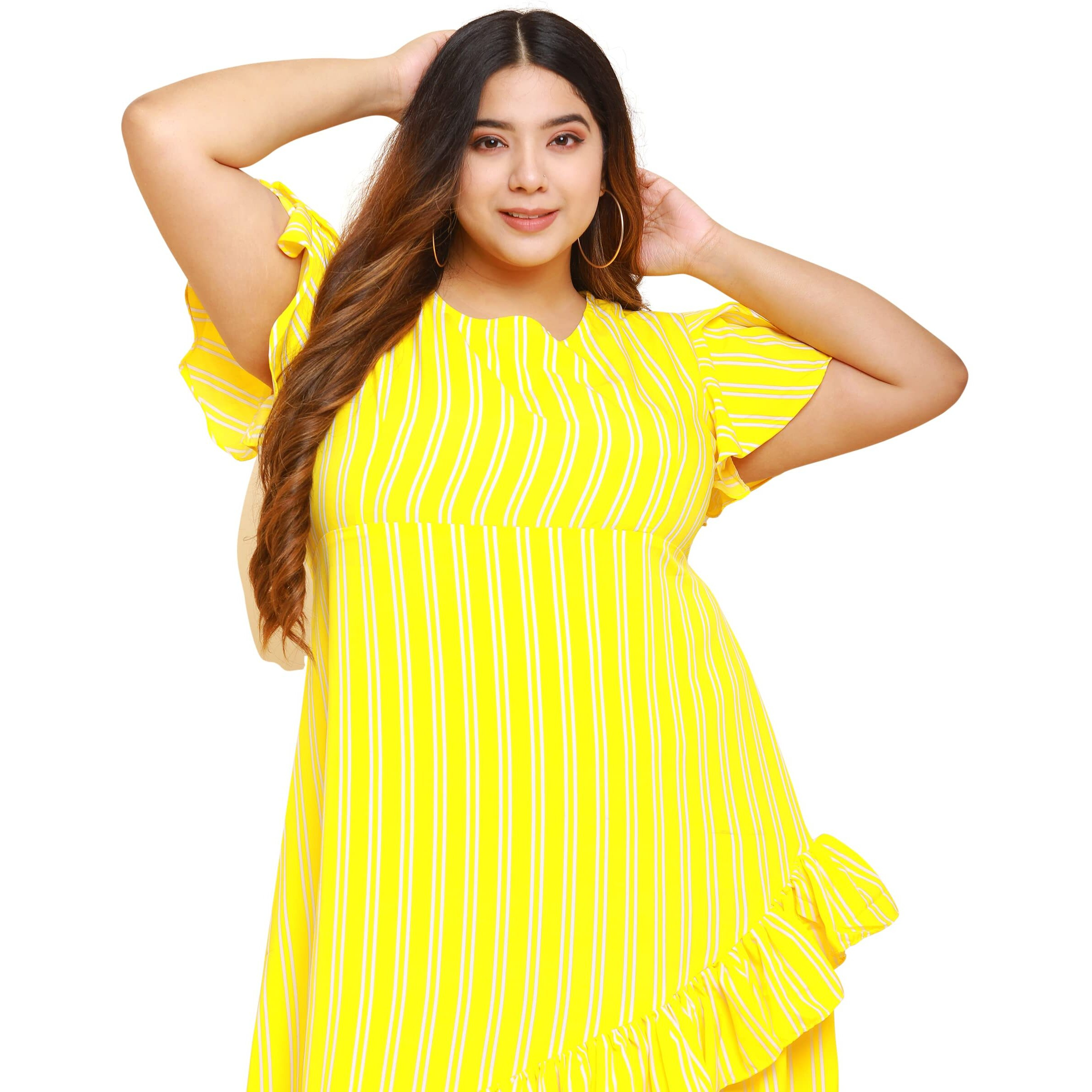 Oomph Dress For Women Stylish| Summer Vacation Style |Floral Print Wrap Maxi |Lightweight Flared Maxi Dress For Casual & Holiday Wear Yellow