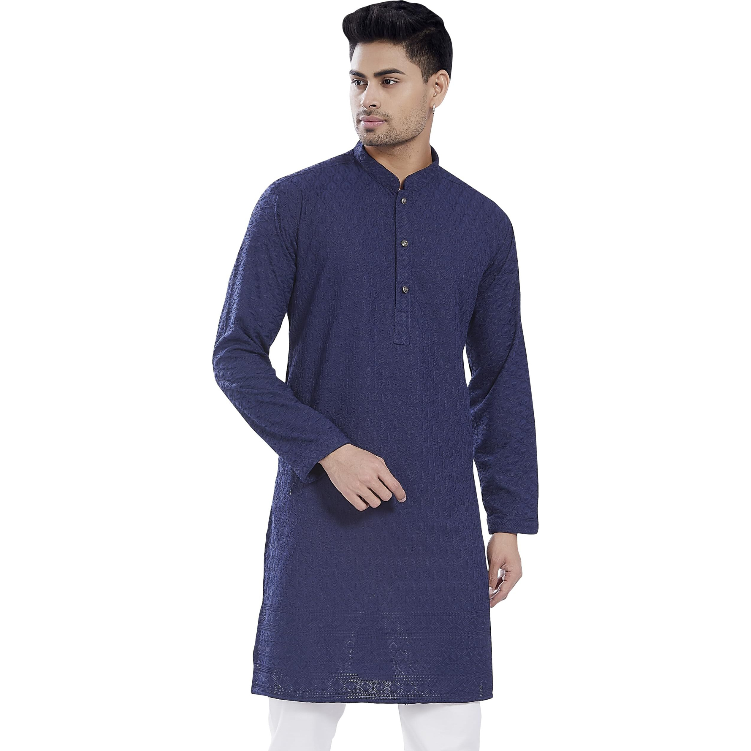 Divisive Men's Thread Embroidered Cotton Blend Only Slim Fit Kurta (Dkrt729_Xxxl_Navy)