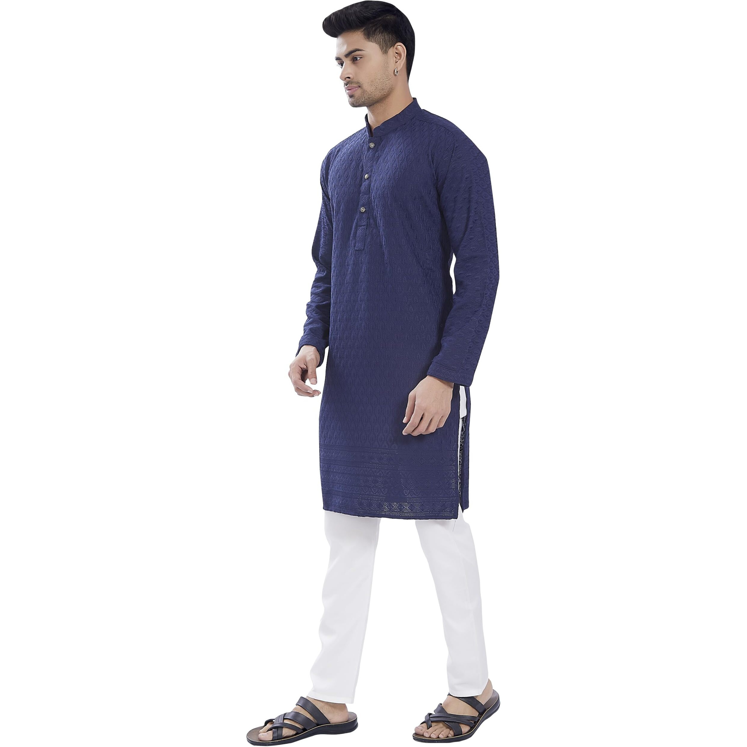 Divisive Men's Thread Embroidered Cotton Blend Only Slim Fit Kurta (Dkrt729_Xxxl_Navy)