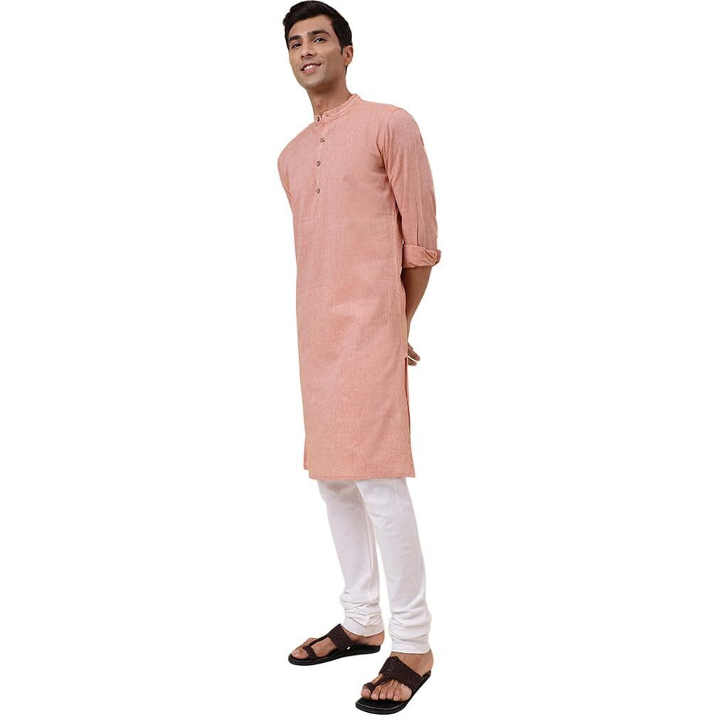 Fabindia Men's Cotton Solid Slim Fit Kurta (1032017Coral_Red