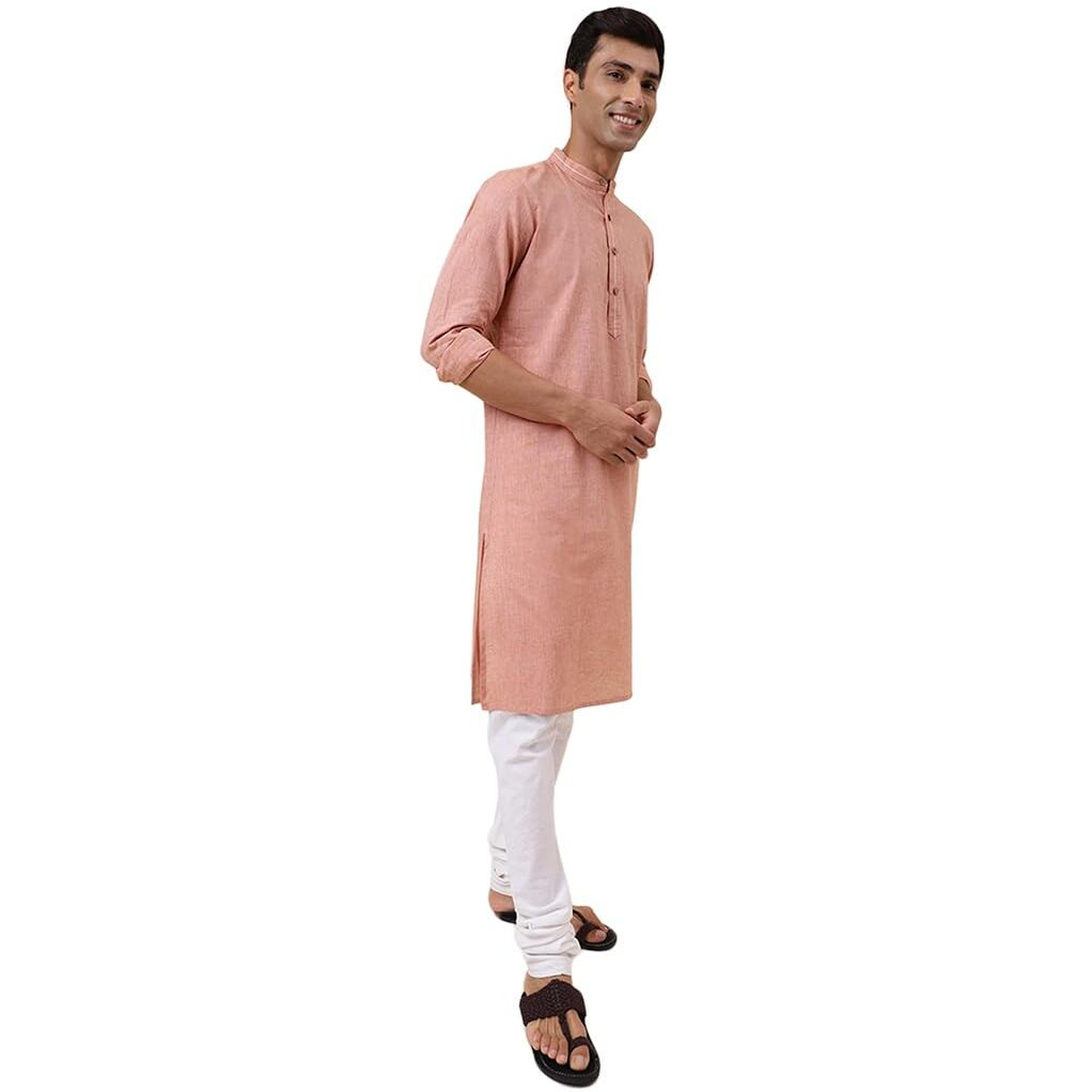 Fabindia Men's Cotton Solid Slim Fit Kurta (1032017Coral_Red