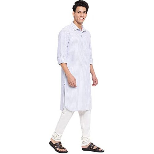 Fabindia Men Linen Regular Collar Pathani Kurta Cotton_S Off White