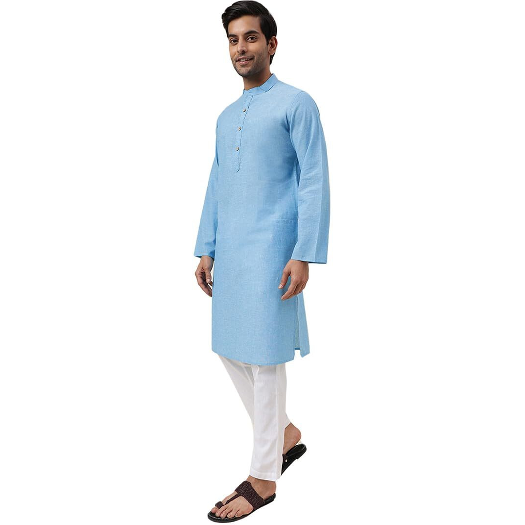 Fabindia Men's Cotton Woven Slim Kurta (1030815Blue_Blue