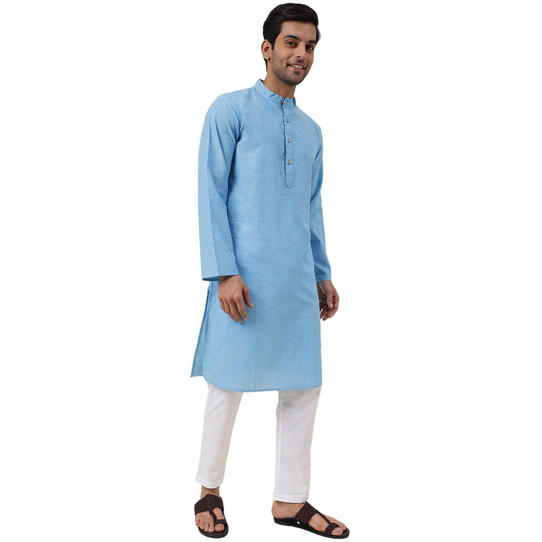 Fabindia Men's Cotton Woven Slim Kurta (1030815Blue_Blue