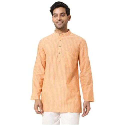 Fabindia Men's Cotton Striped Regular Kurta (1037124Yellow_Orange